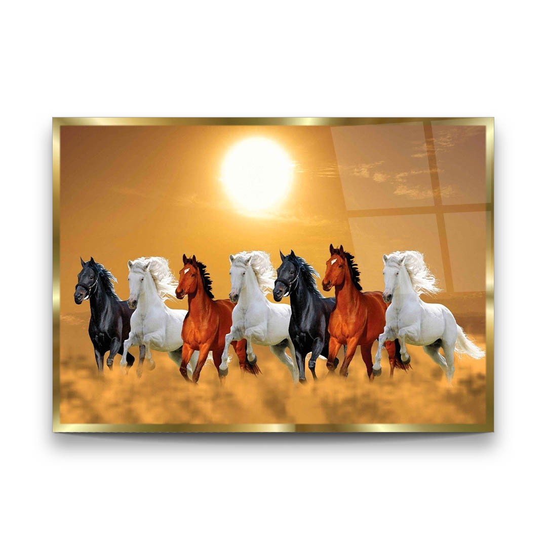 Sunset Horses - Premium Tempered Glass Wall Art Horizontal