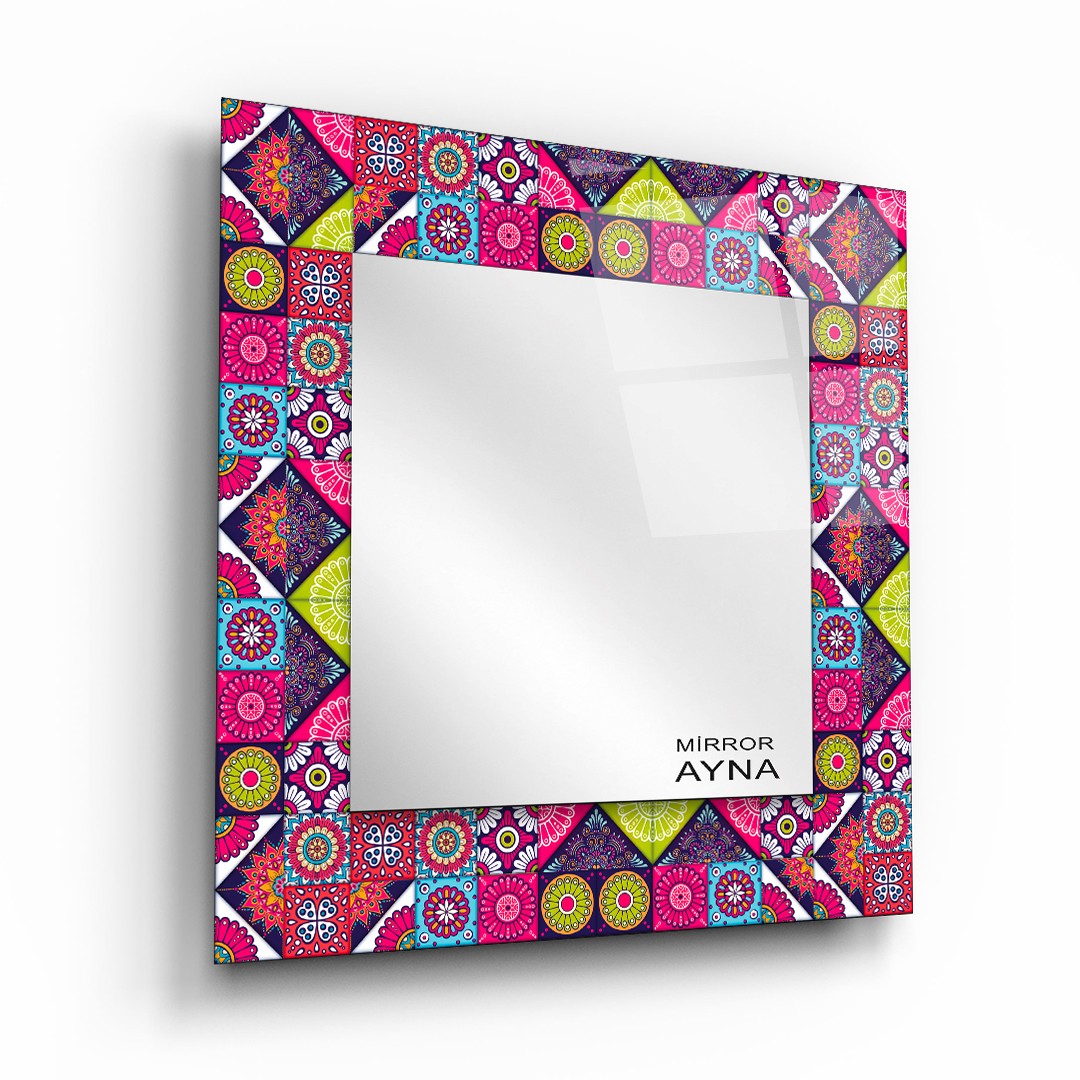 Tile Patterned Glass Mirror Three Piece Set Datca - Square