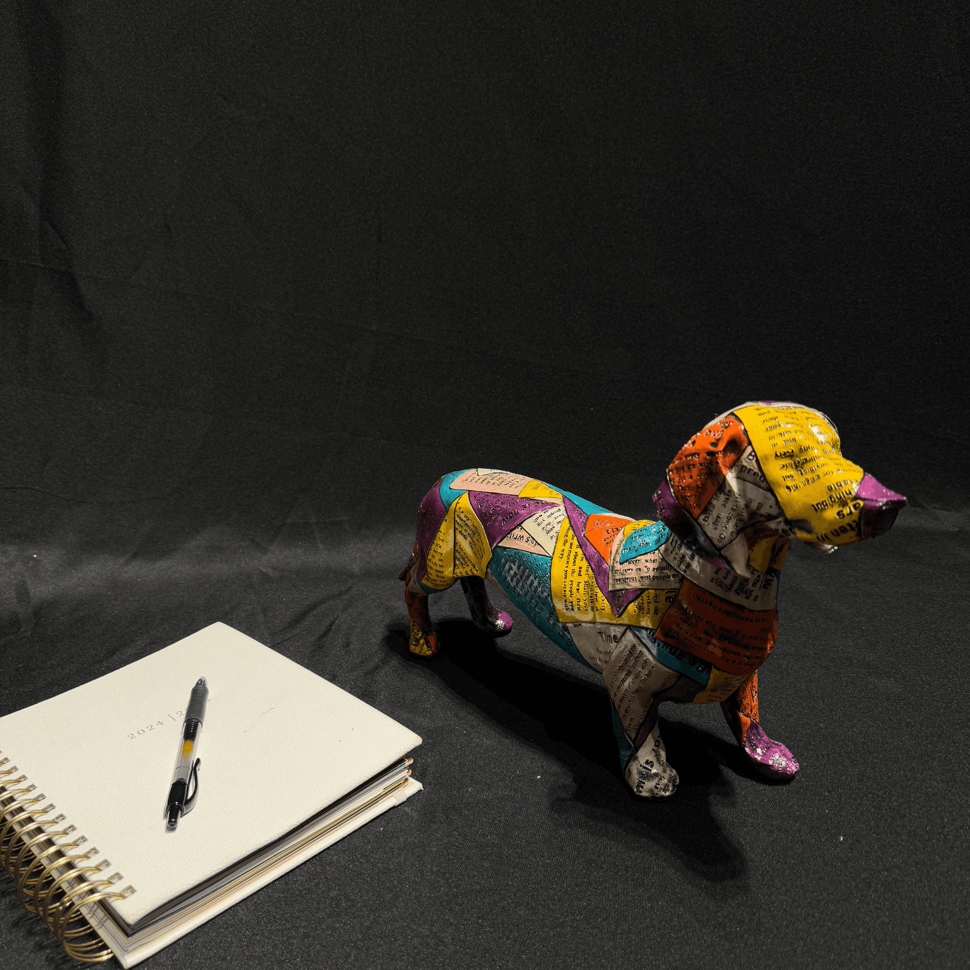 Handmade Colorful Dog Sculpture with Text Print Design