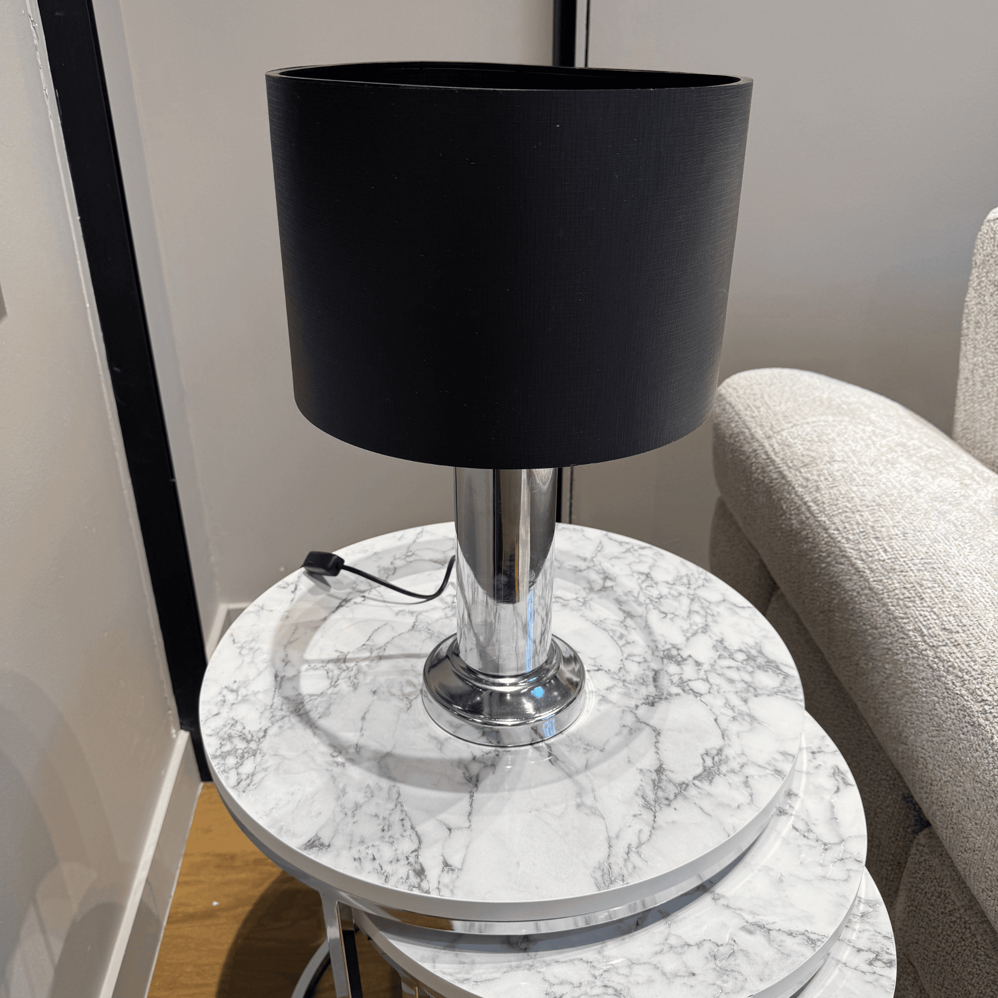 Ferozzi Chrome & Black Table Lamp – Modern Minimalist Accent