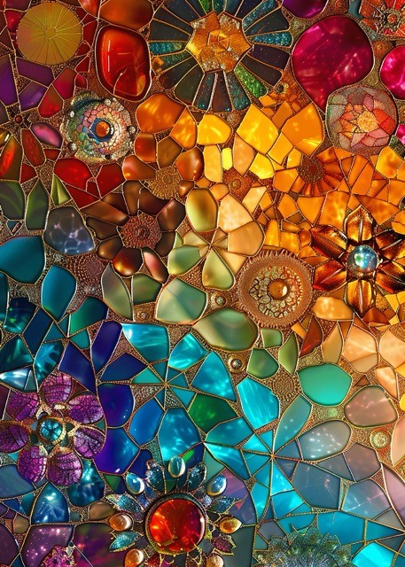 colorful mosaic - Rectangle Wall Glass Art