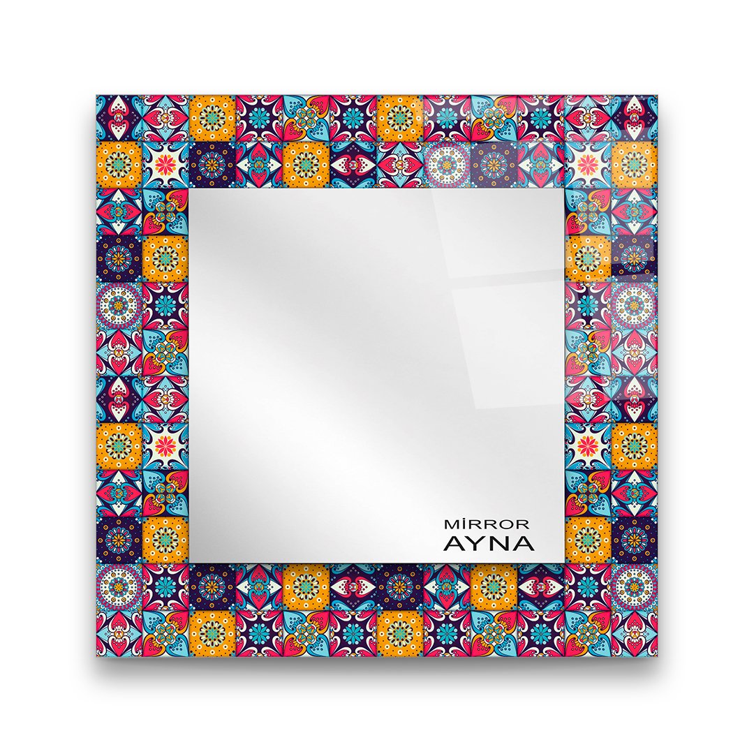 Tile Patterned Glass Mirror Three Piece Set Fethiye  - Square