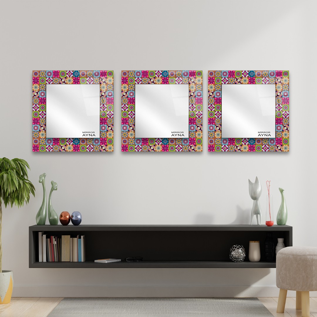 Tile Patterned Glass Mirror  Three Piece Set Kusadasi - Square