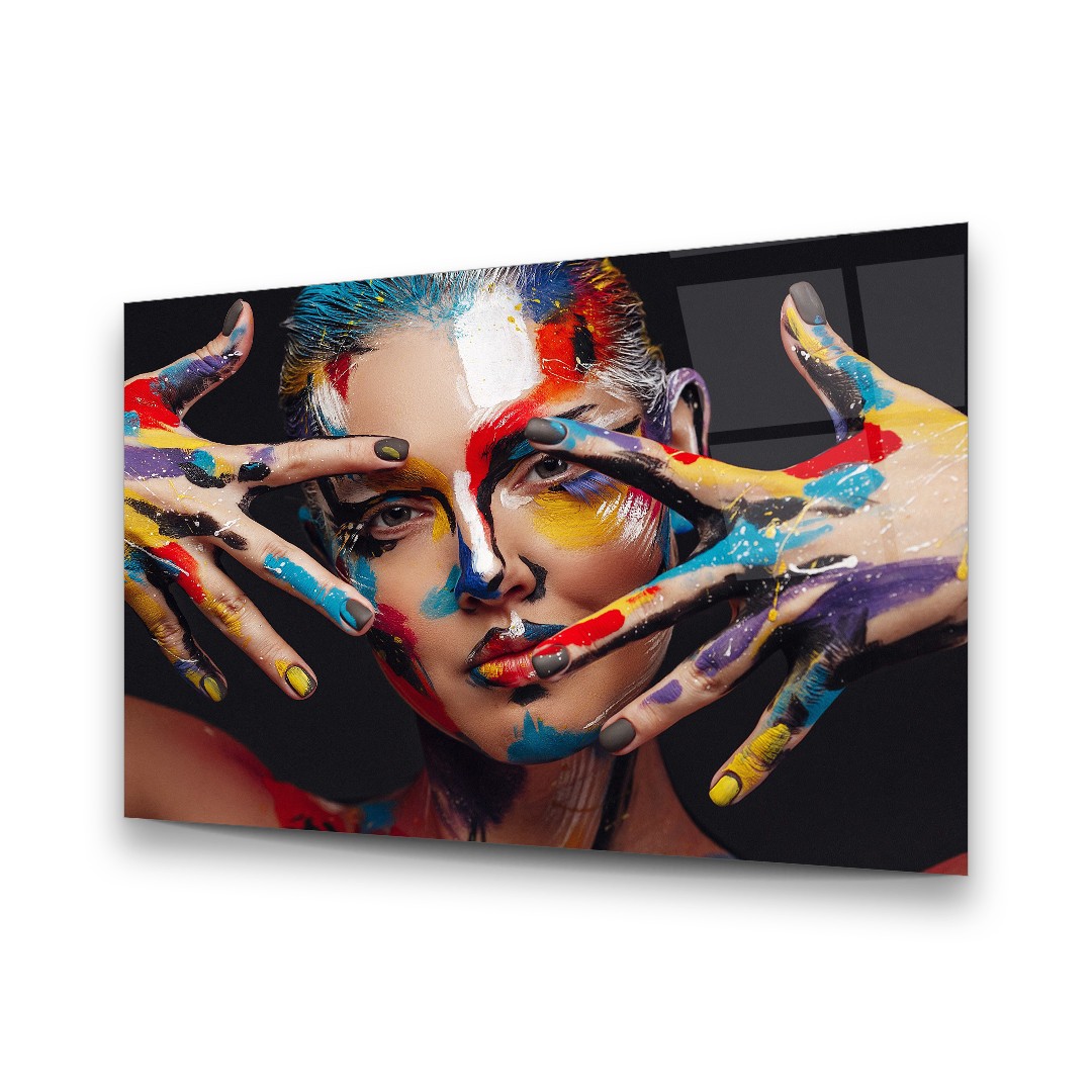 Colorful Painted Woman - Horizontal Glass Art