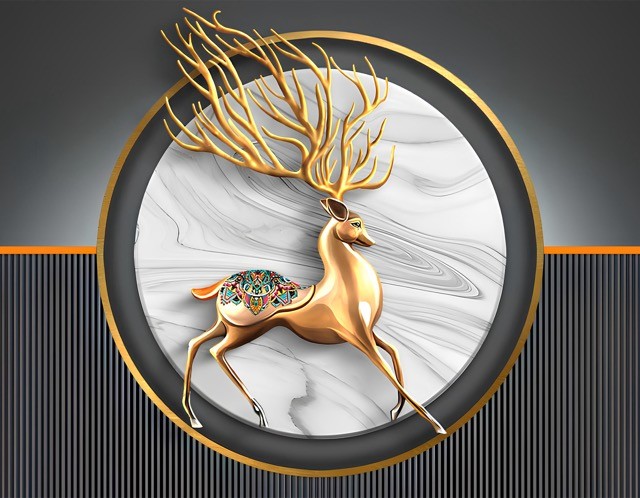 Golden Deer - Horizontal Glass Art