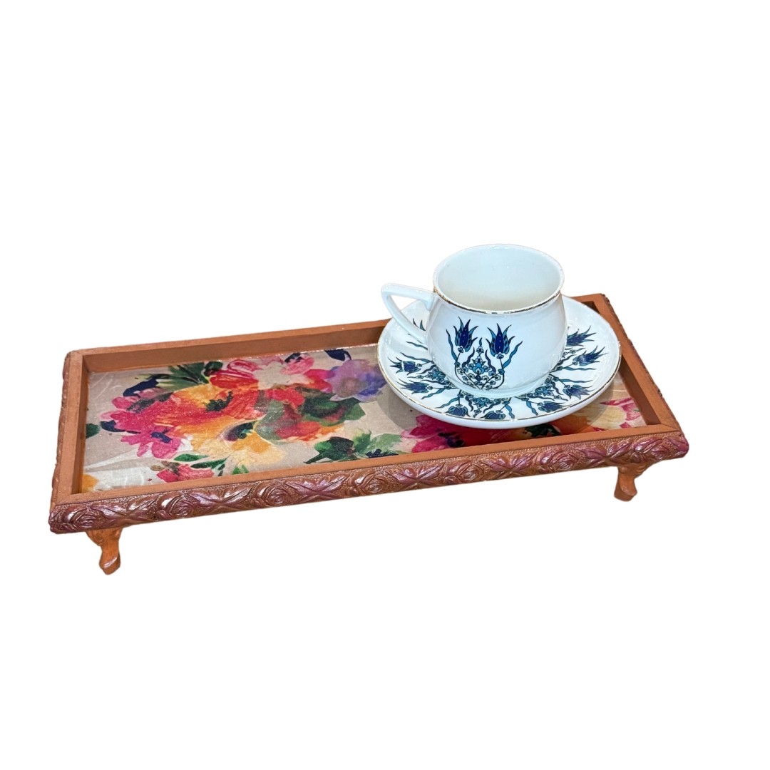 Handmade Decorative Coffee & Tea Serving Tray - Elegant Design for Special Occasions - Blue - Orange