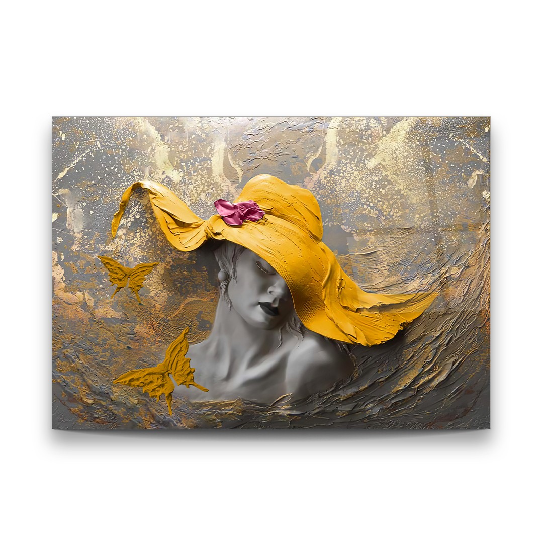 Woman in Yellow Hat - Horizontal Wall Glass Art