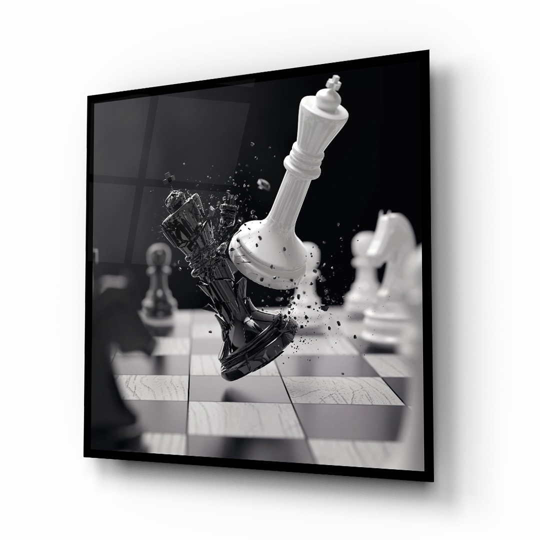 Chess Stroke - Square Glass Art