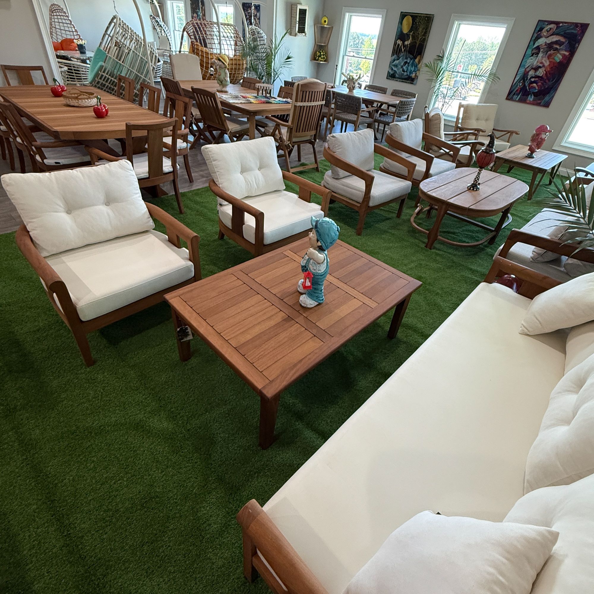 White Wooden Garden Patio 3+1+1 Sofa and Table Set