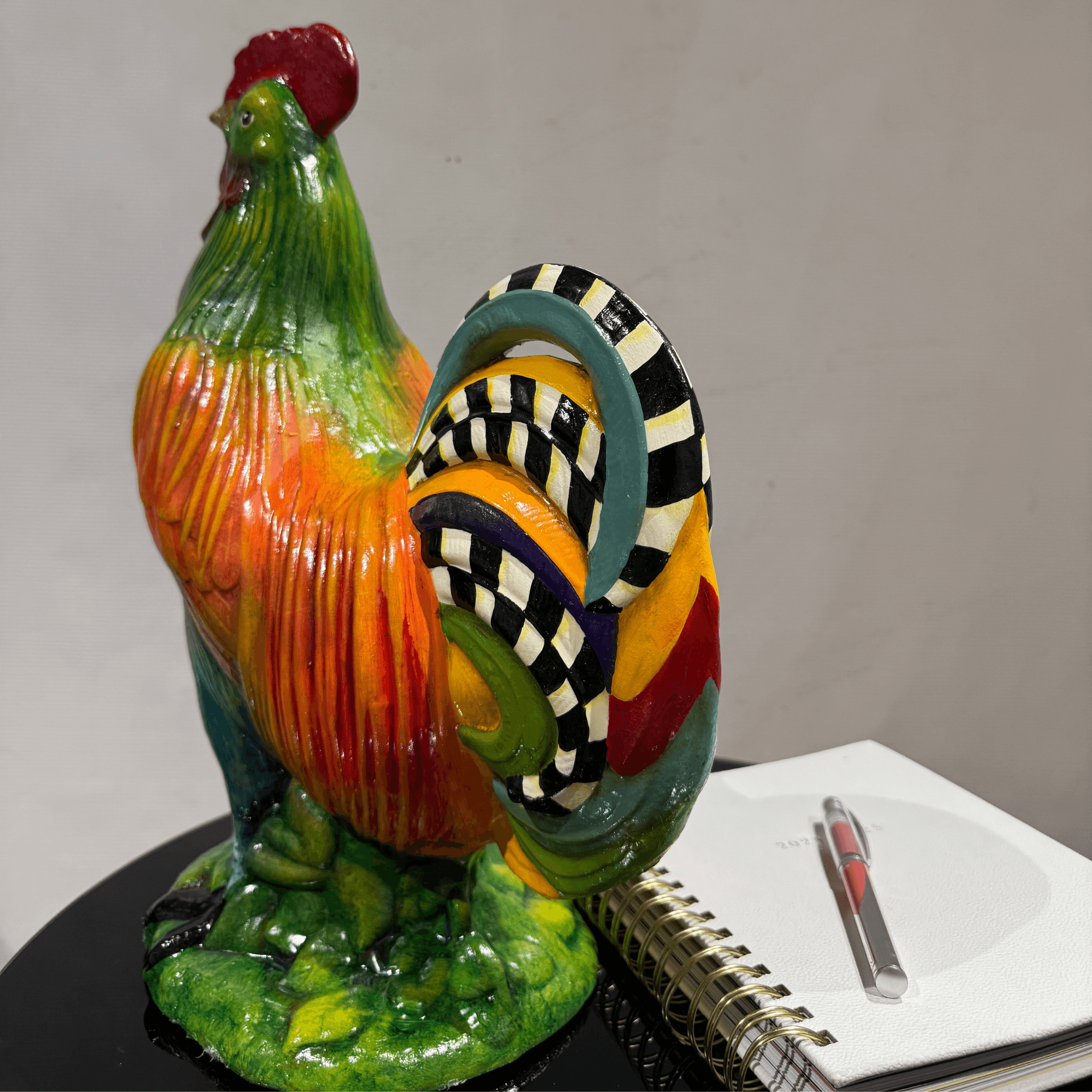 Handmade Colorful Rooster Figurine – Unique Hand-Painted Farmhouse Decor