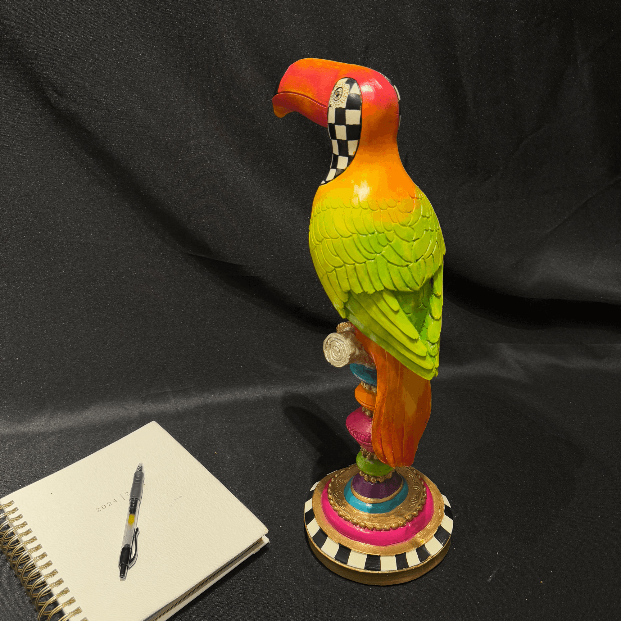 Toucan Sculpture – Vibrant Tropical Bird Design with Checkered Base Handmade