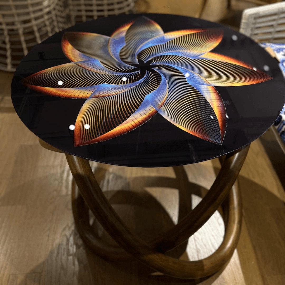 Walnut Ring-Leg Glass Coffee Table (47.24 inches)