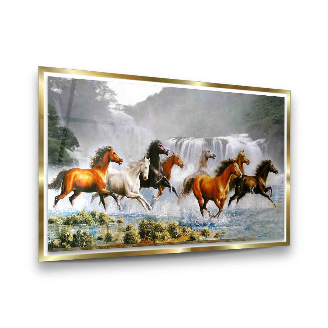 Acrylic Paint Water Horses - Premium Tempered Glass Wall Art Horizontal