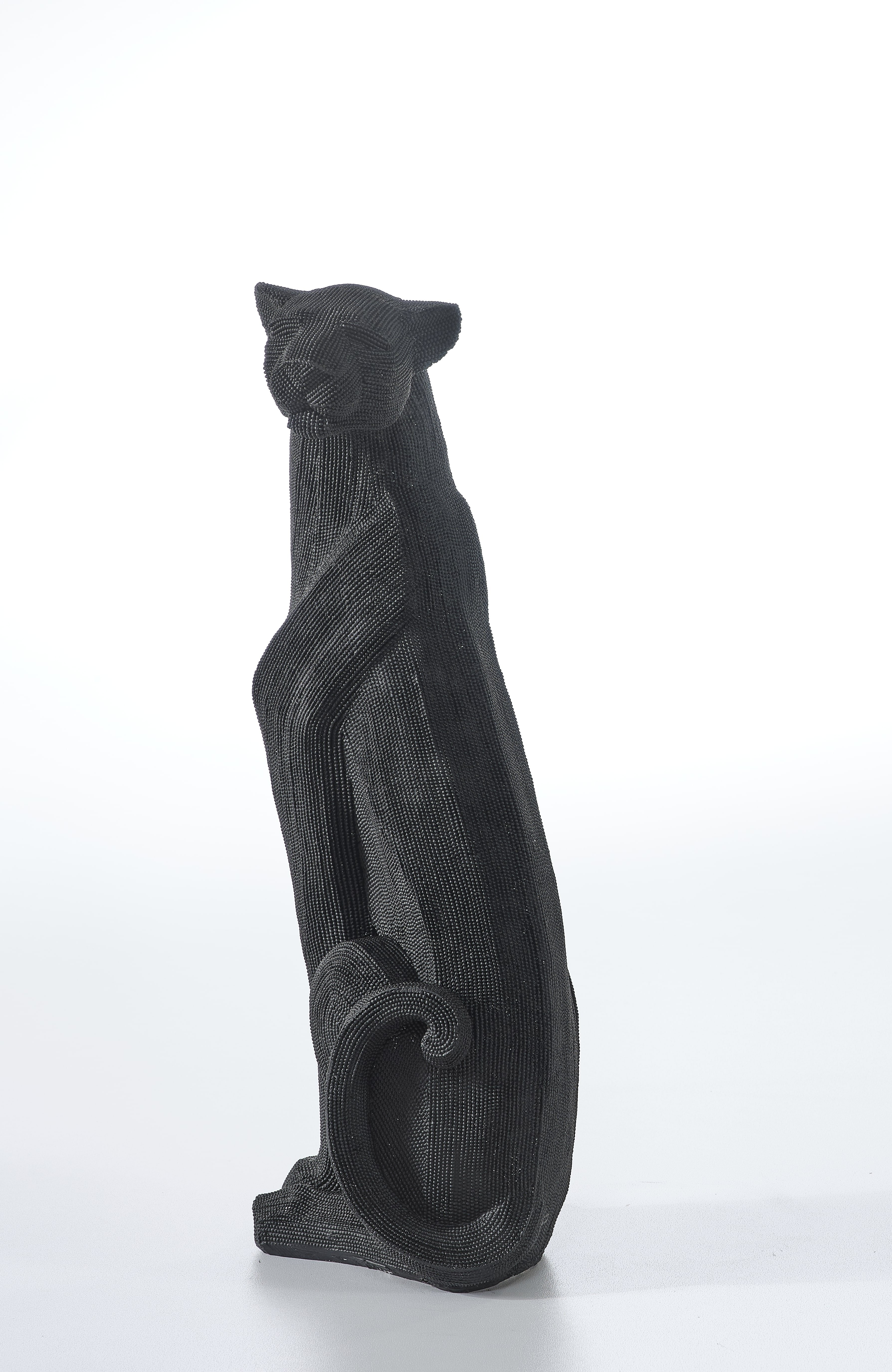 Glossy Black Panther Sculpture (Handmade)