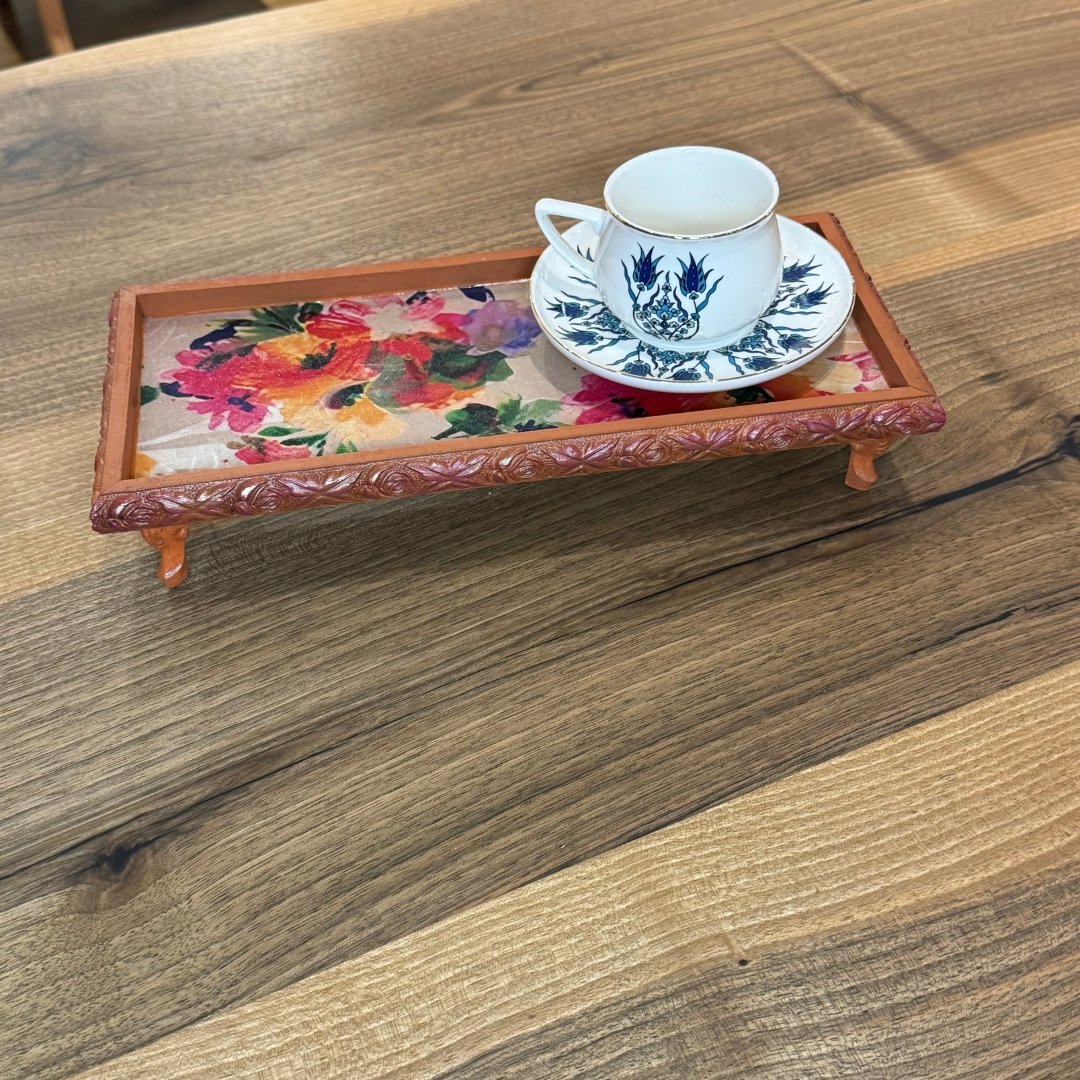 Handmade Decorative Coffee & Tea Serving Tray - Elegant Design for Special Occasions - Blue - Orange