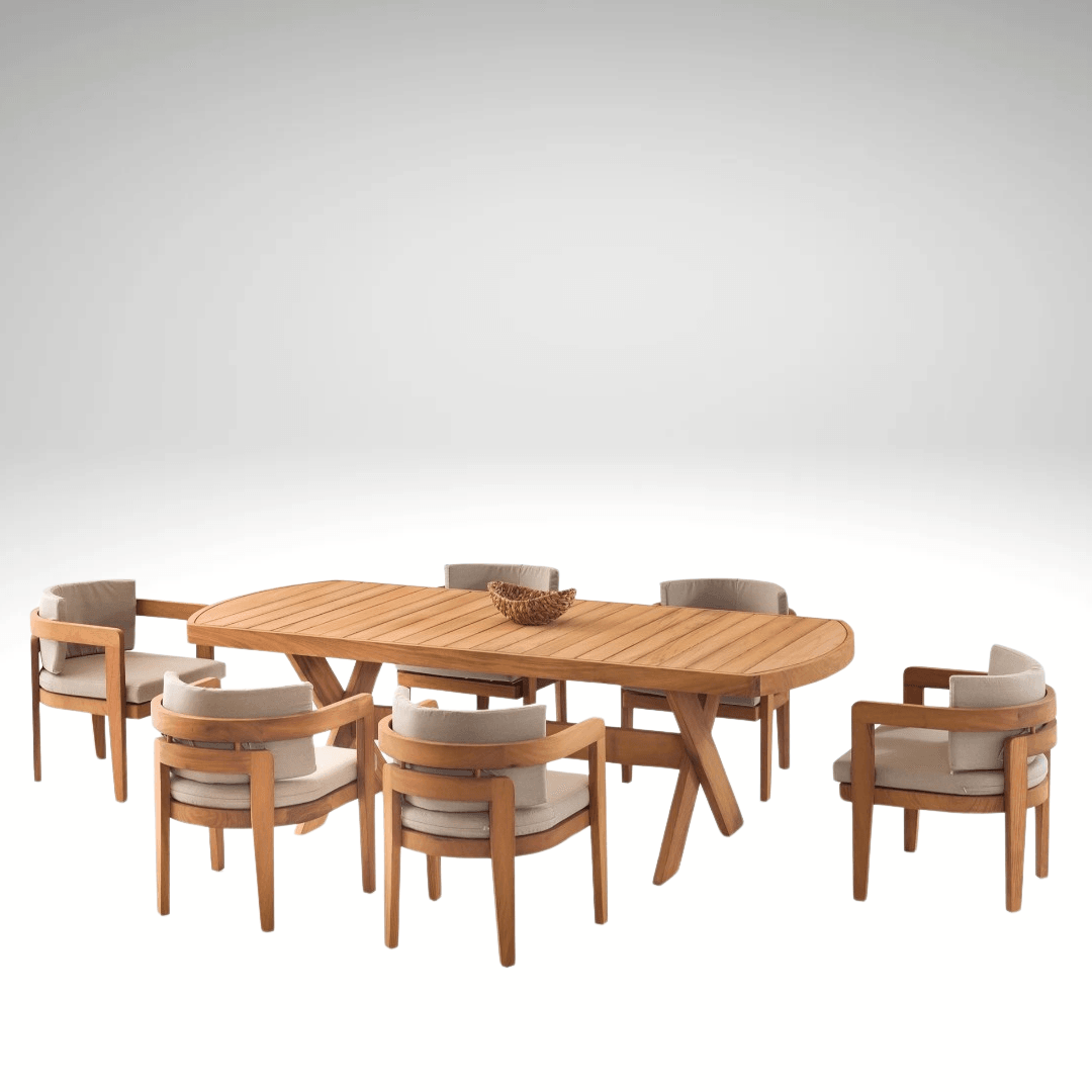 Austin Iroko Garden and Patio Dining Set (The set consists of one table and eight chairs.(8+1)