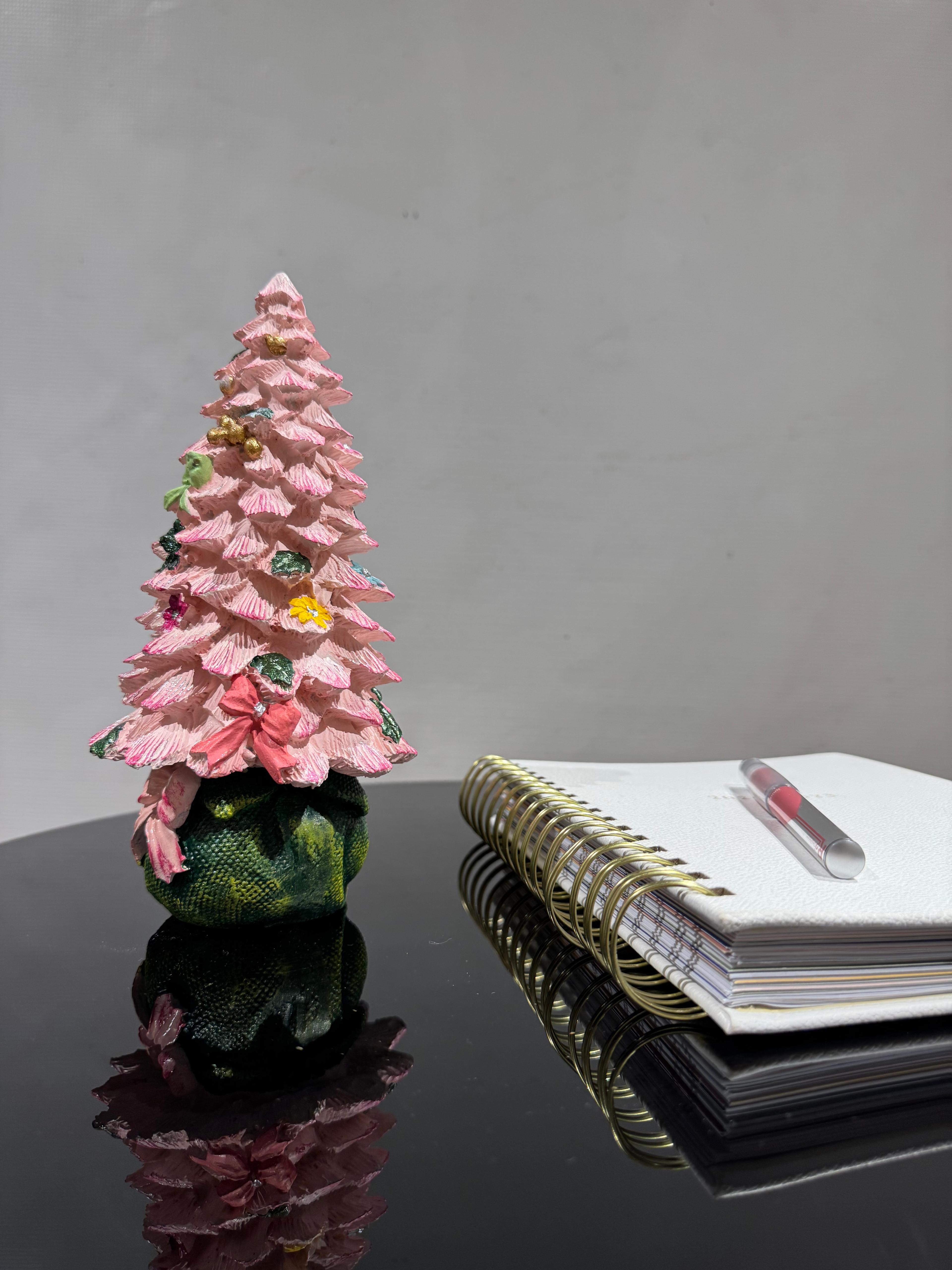 Vintage-Inspired Pink Ceramic Christmas Tree - Statues (Handmade)