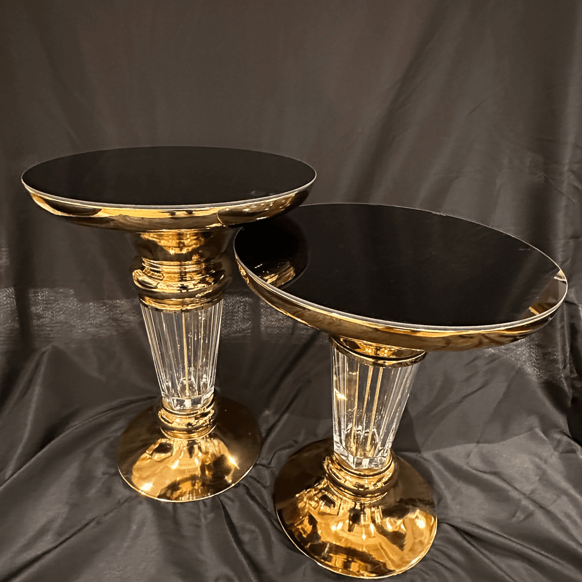 Ferozzi Black and Gold Side Table Set with Transparent Fluted Legs – Luxury Accent Tables for Modern Interiors