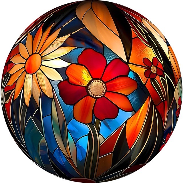 Floral Stained - Circle Wall Glass Art