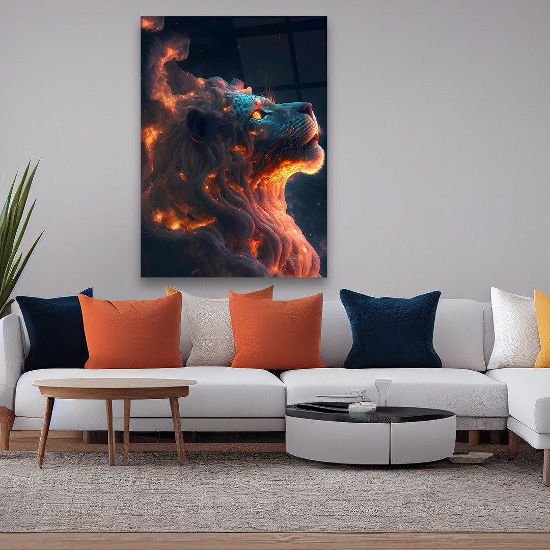 Flame and Tiger - Rectangle Wall Glass Art