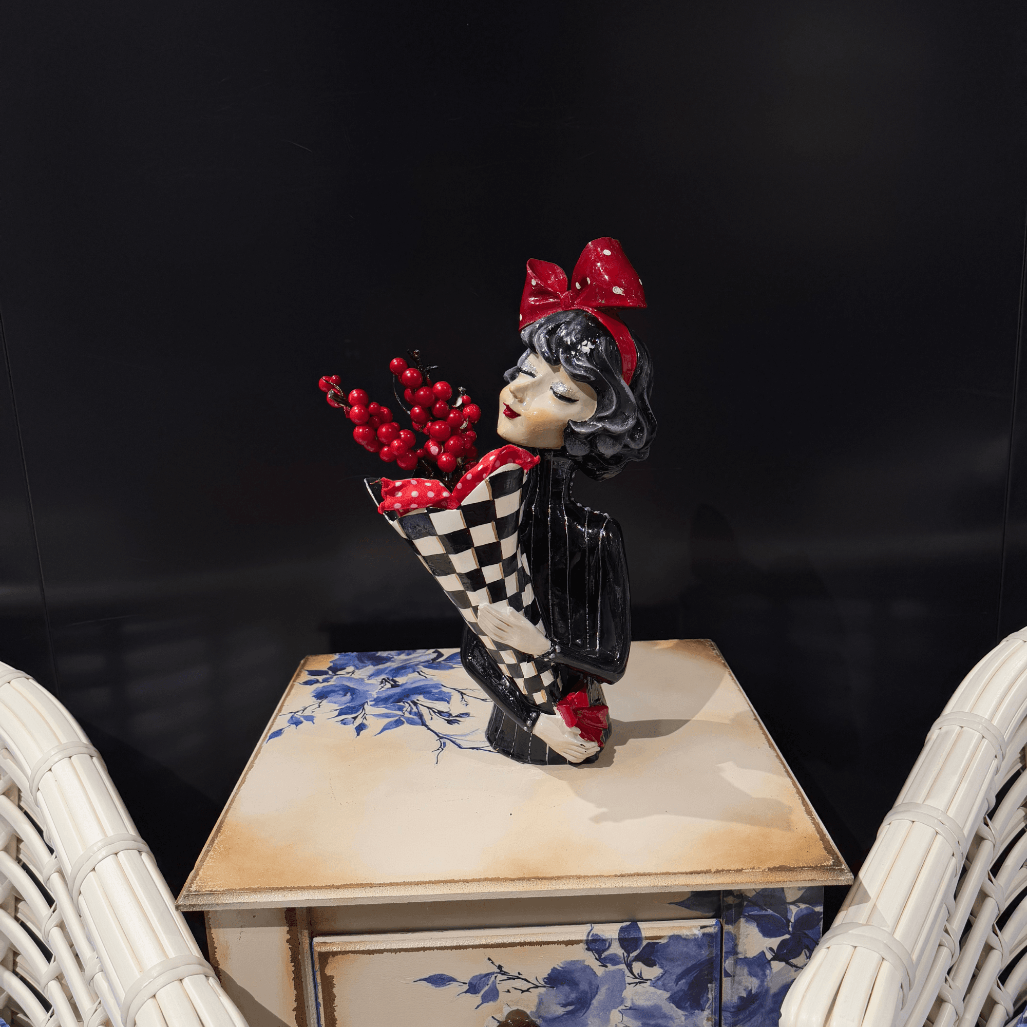 Red Elegance Lady Statue Handmade