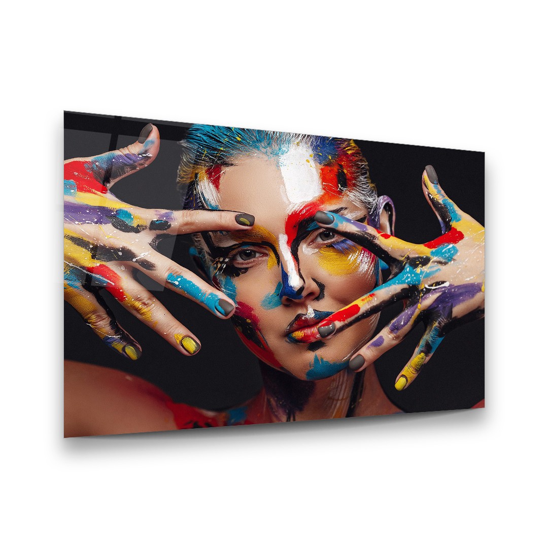 Colorful Painted Woman - Horizontal Glass Art