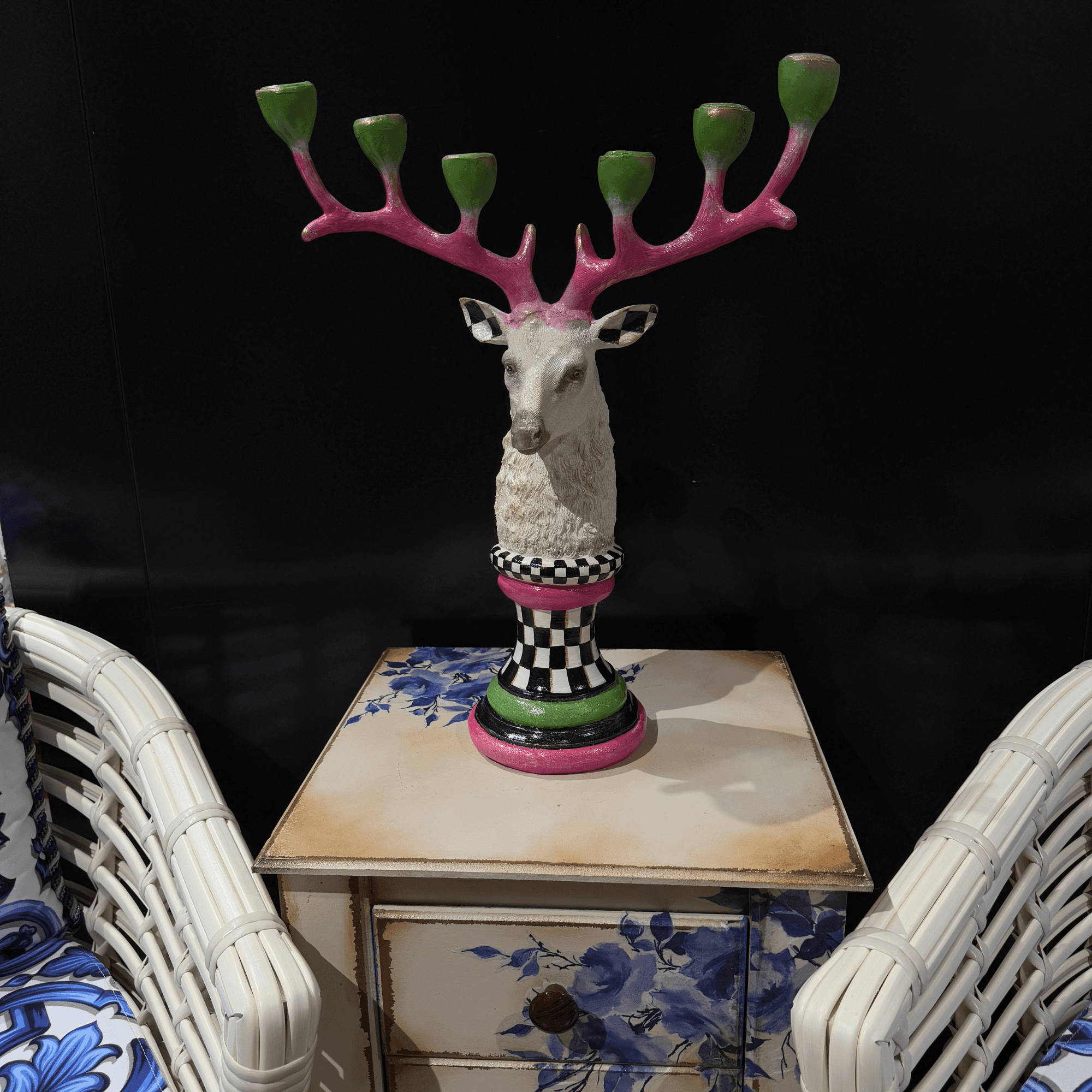 Deer Antler Candelabra with Pink and Green Accents