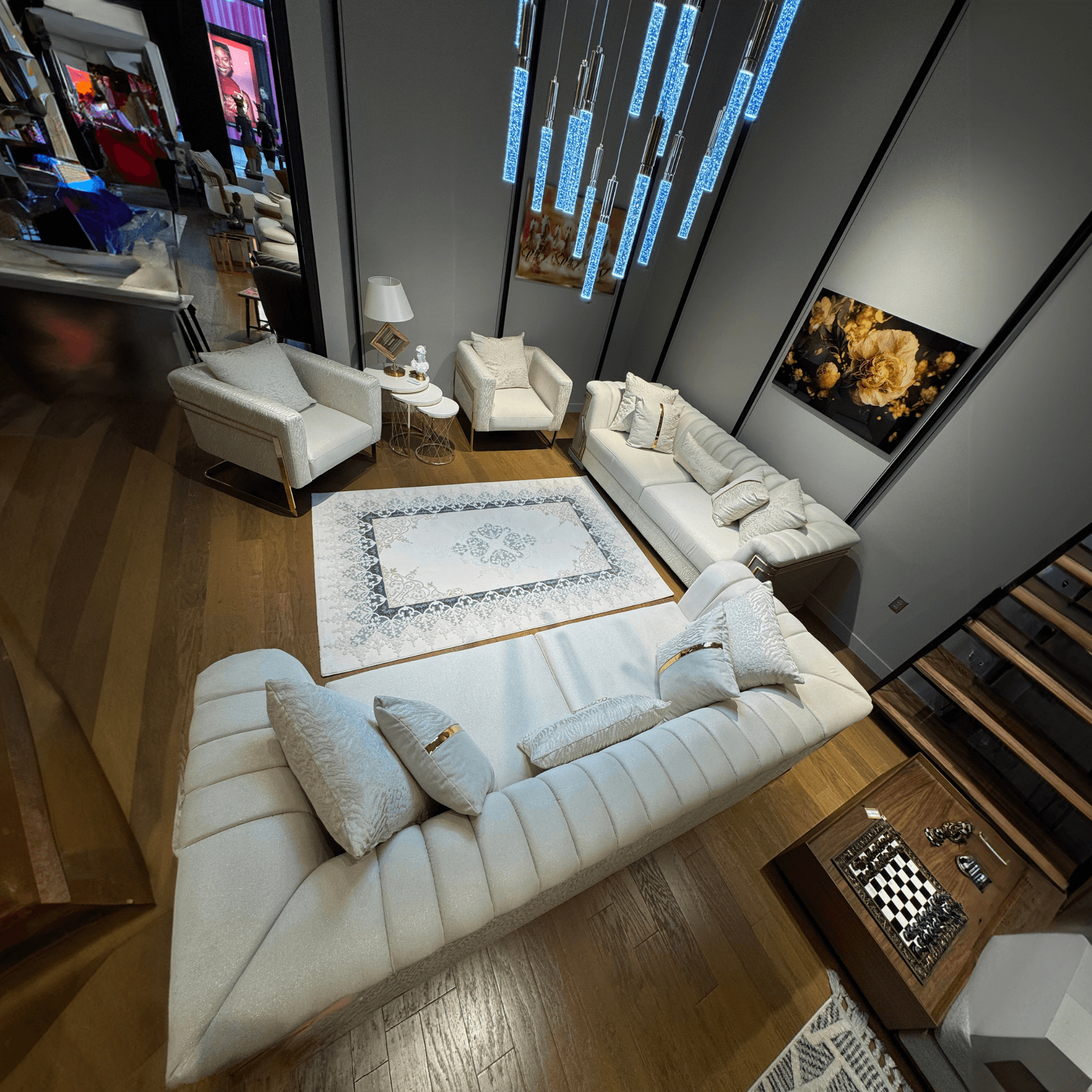 Ferozzi Luxury White Sofa Set with Gold Accents | Modern 3+3+1+1 Living Room Furniture