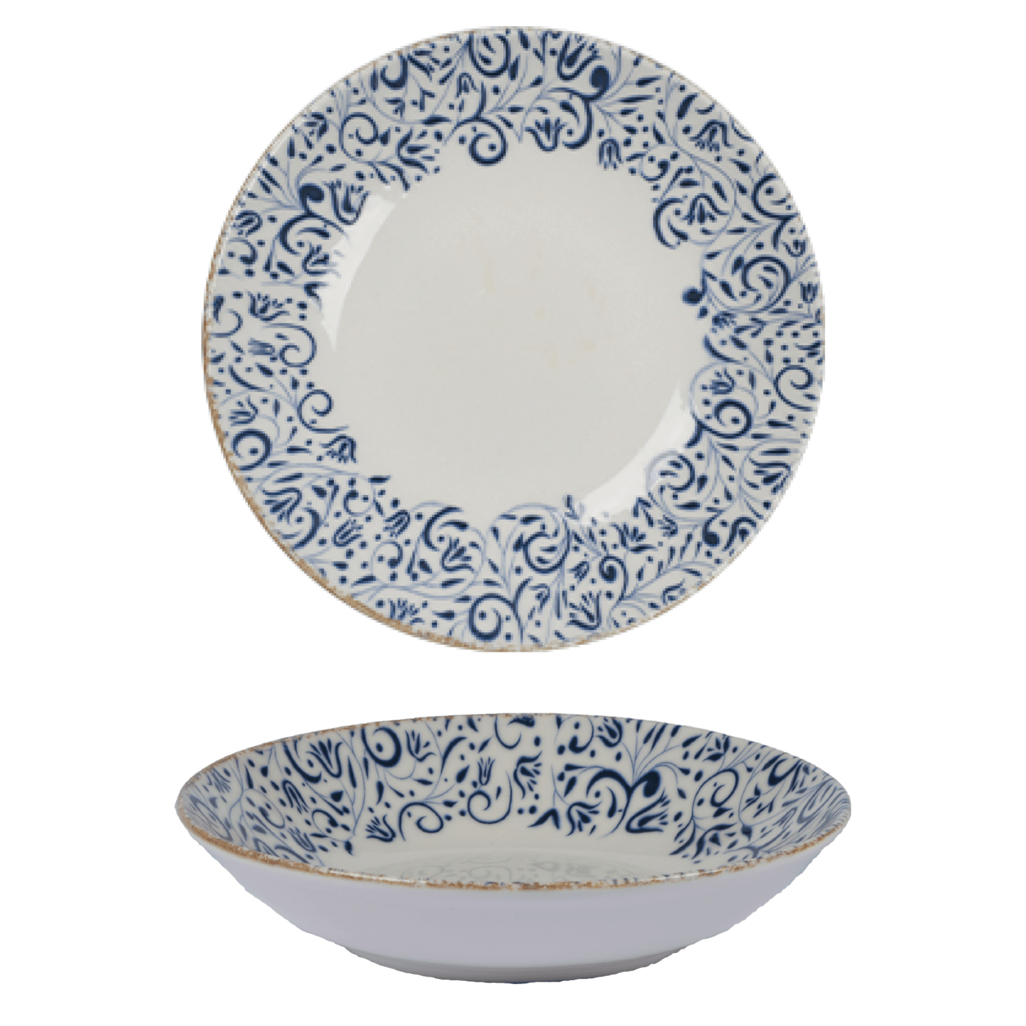 Ferozzi Laleli Digital Dinnerware Set - 24-Piece Porcelain Plates and Bowls with Elegant Blue Floral Pattern