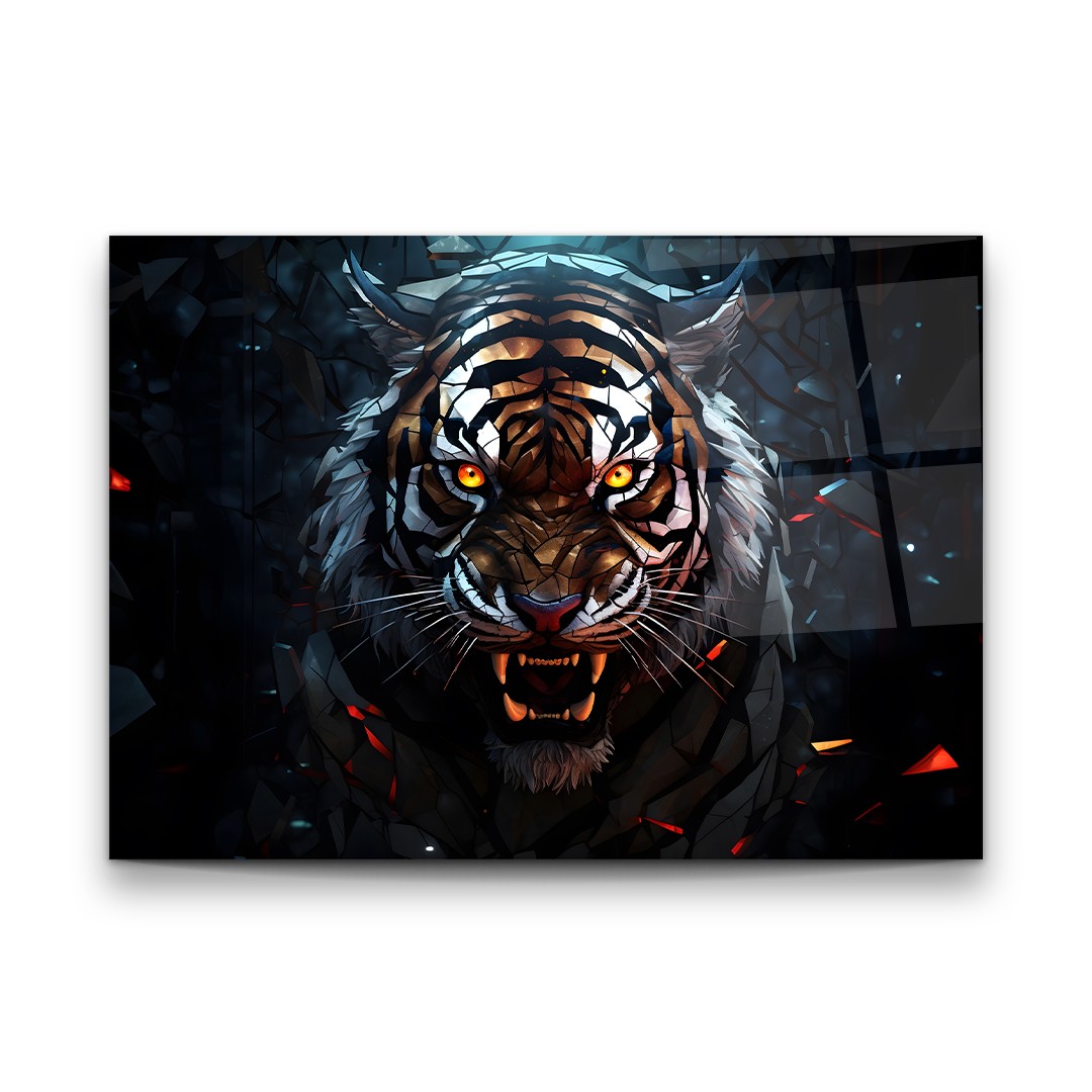 Vicious Tiger - Horizontal Wall Glass Art