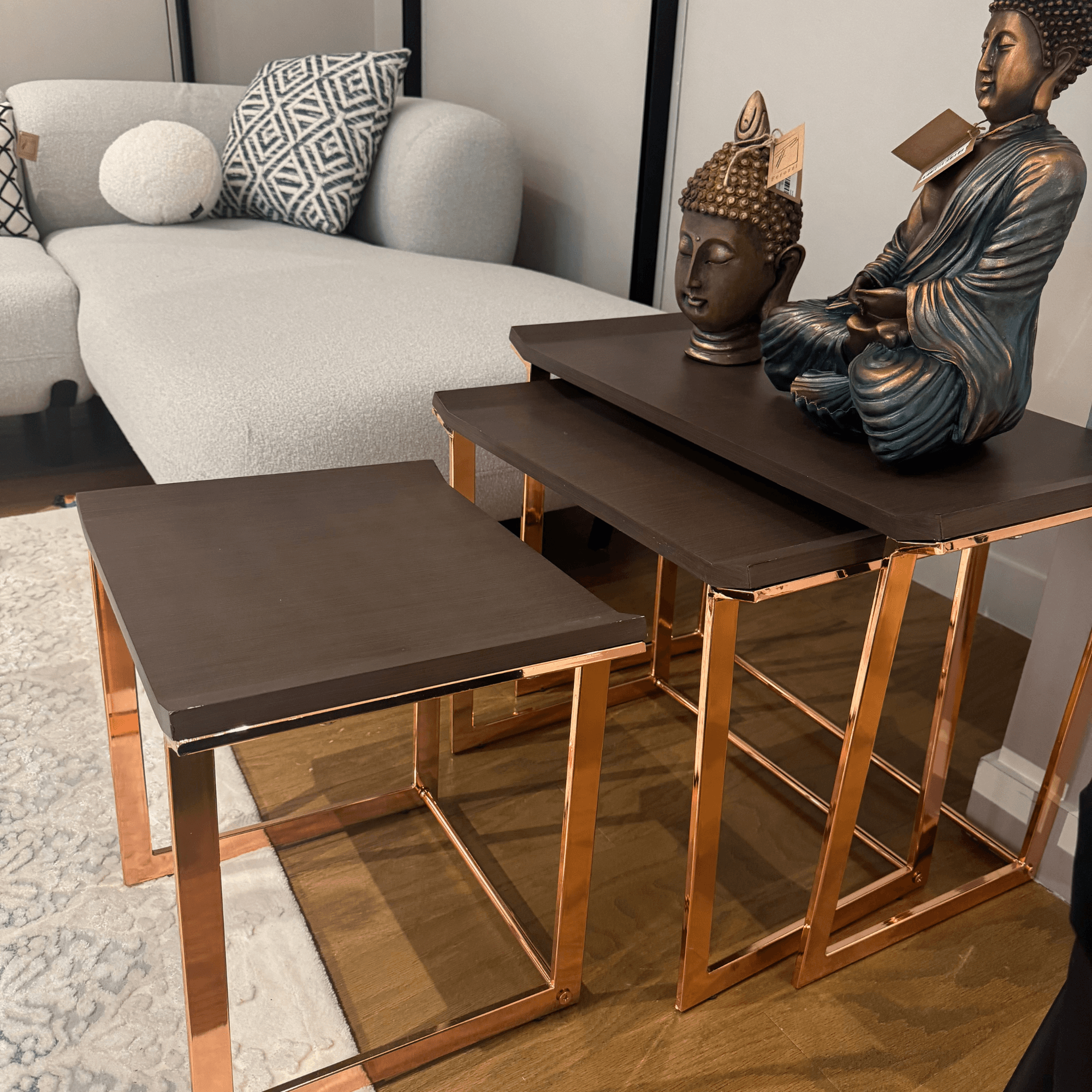 Ferozzi OEL-14 Modern Nesting Table Set with Copper Frame