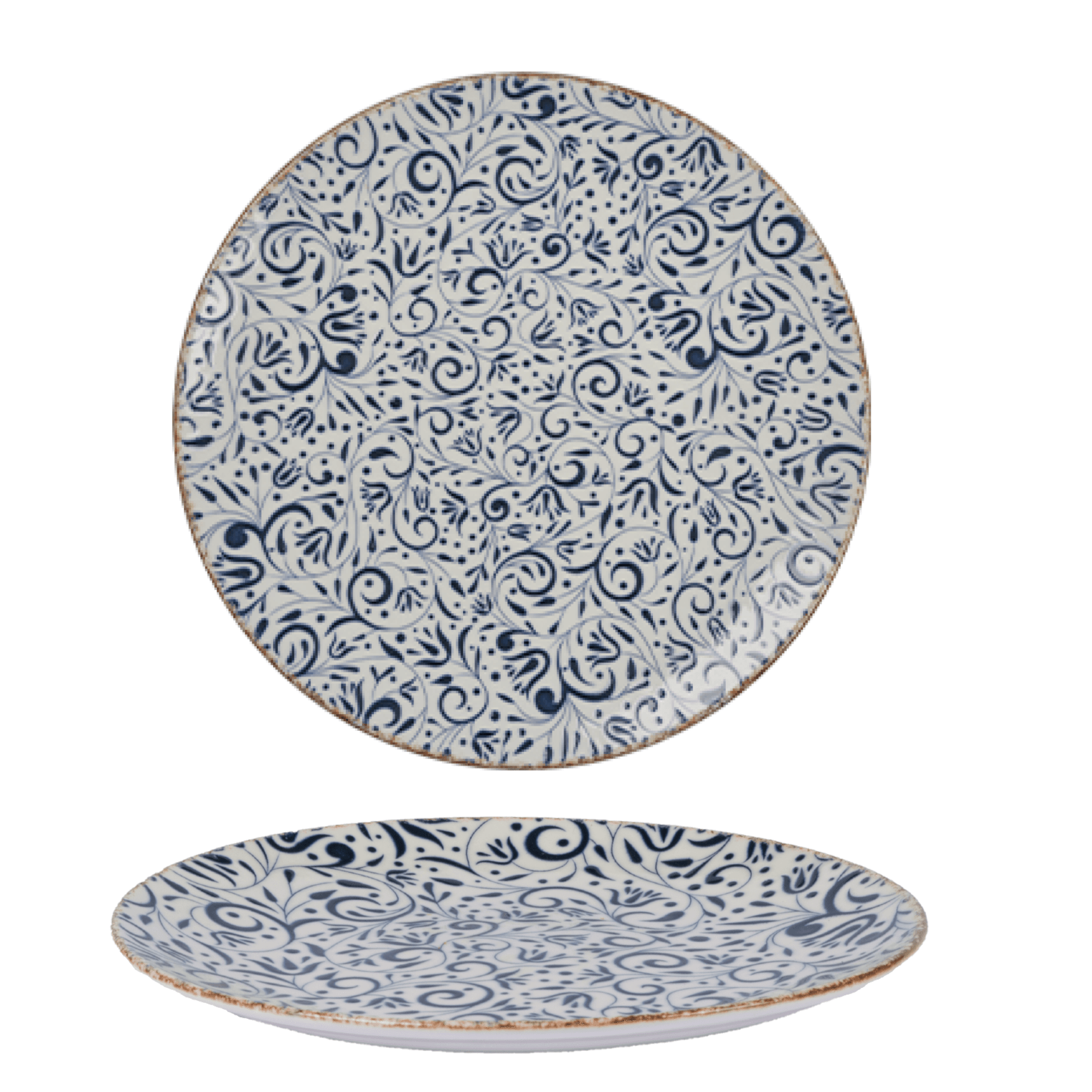 Ferozzi Laleli Digital Dinnerware Set - 24-Piece Porcelain Plates and Bowls with Elegant Blue Floral Pattern