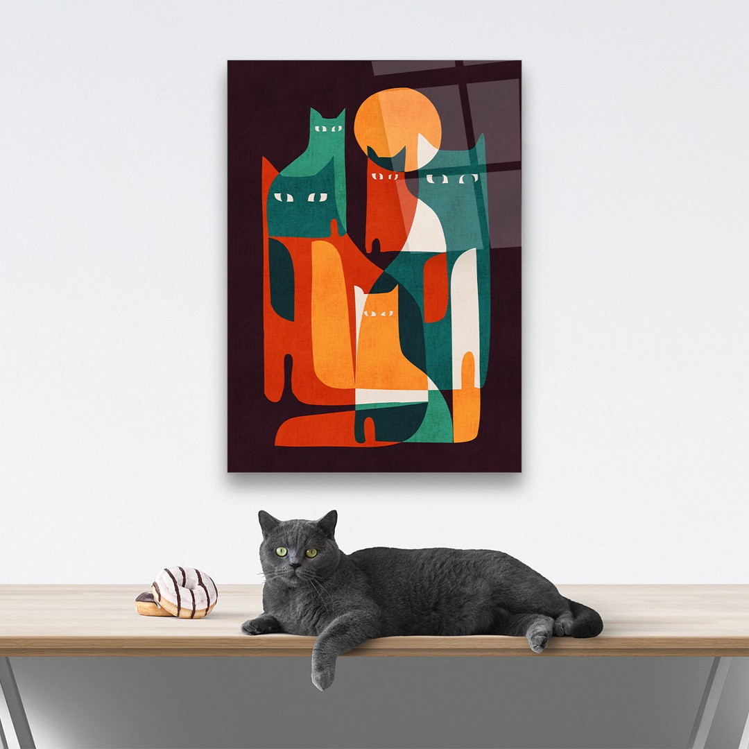 Cats Modern Art - Rectangle Wall Glass Art