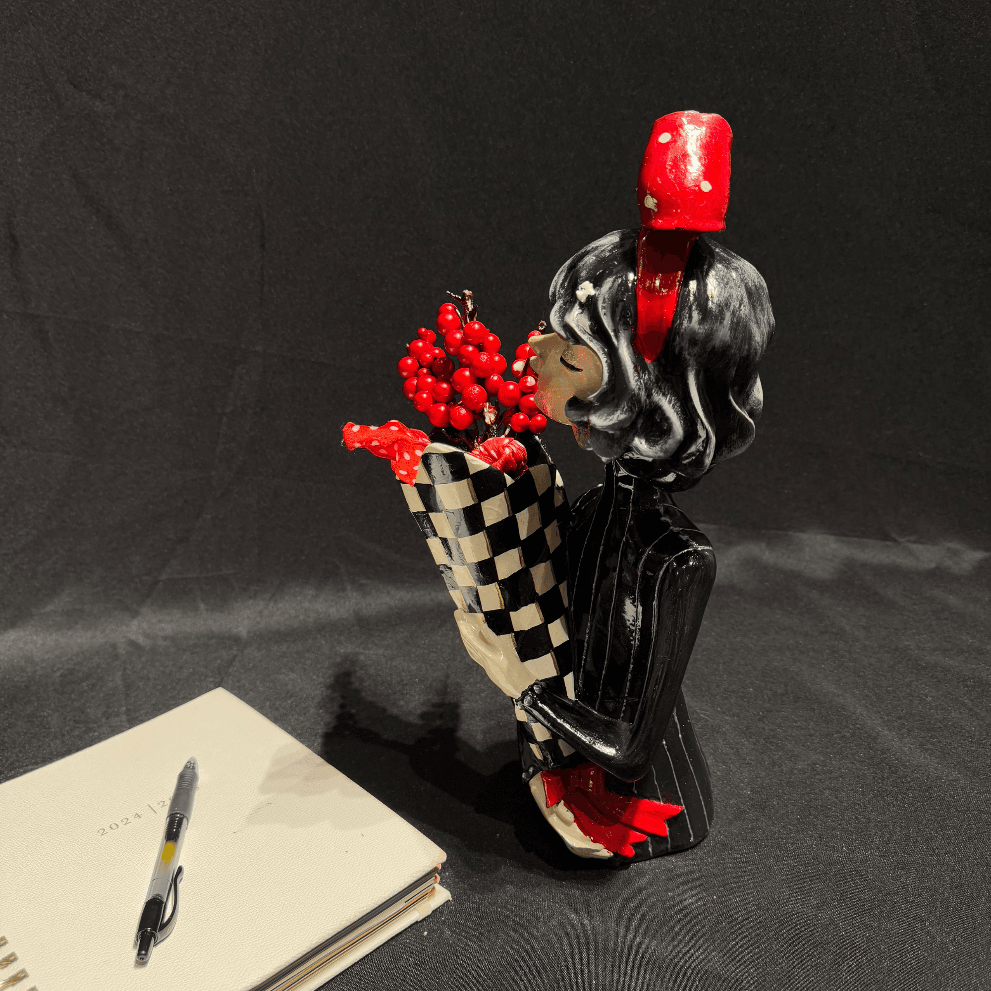 Red Elegance Lady Statue Handmade