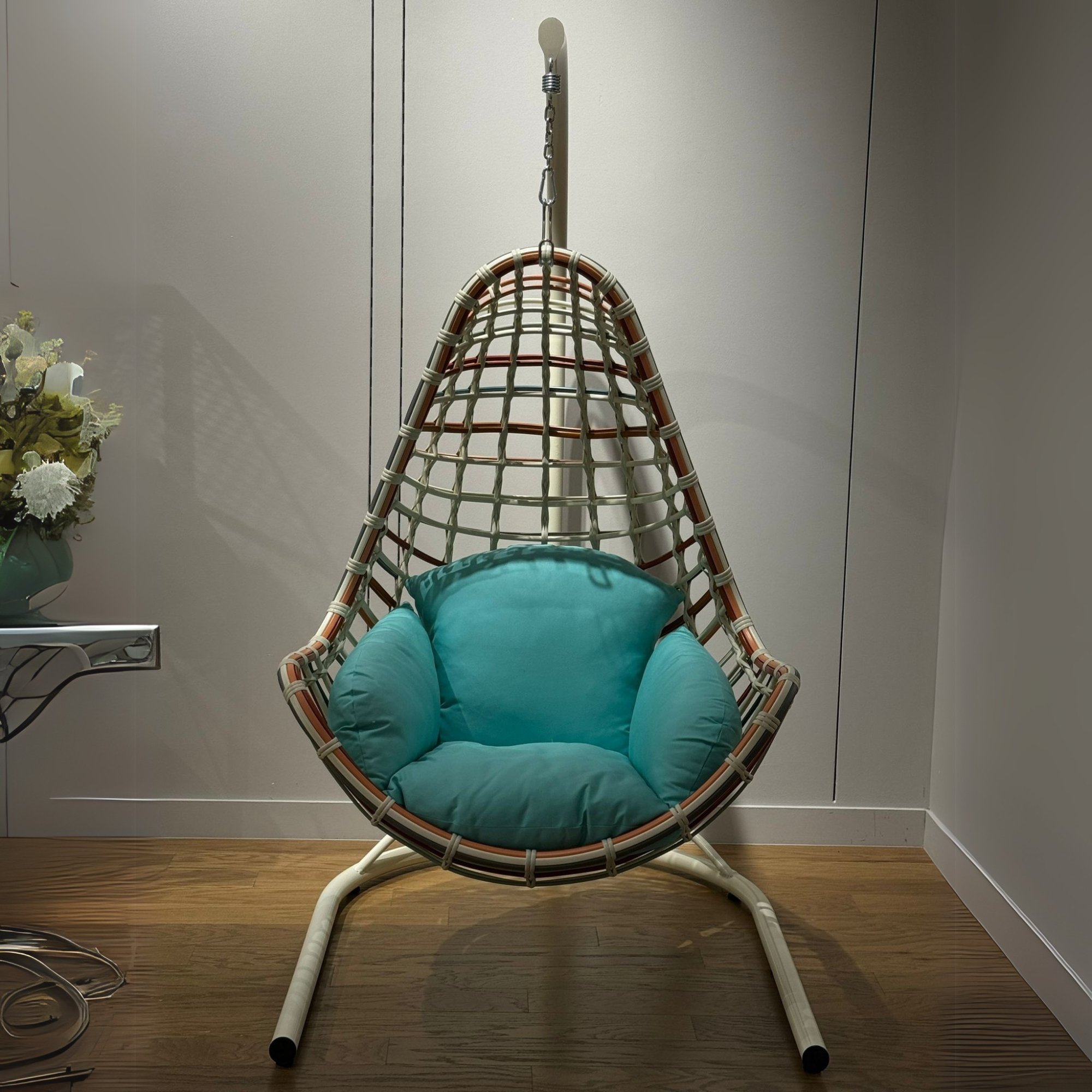  Ferozzi Chattahoochee Rattan Swing Chair Orange And Mint Turkuaz