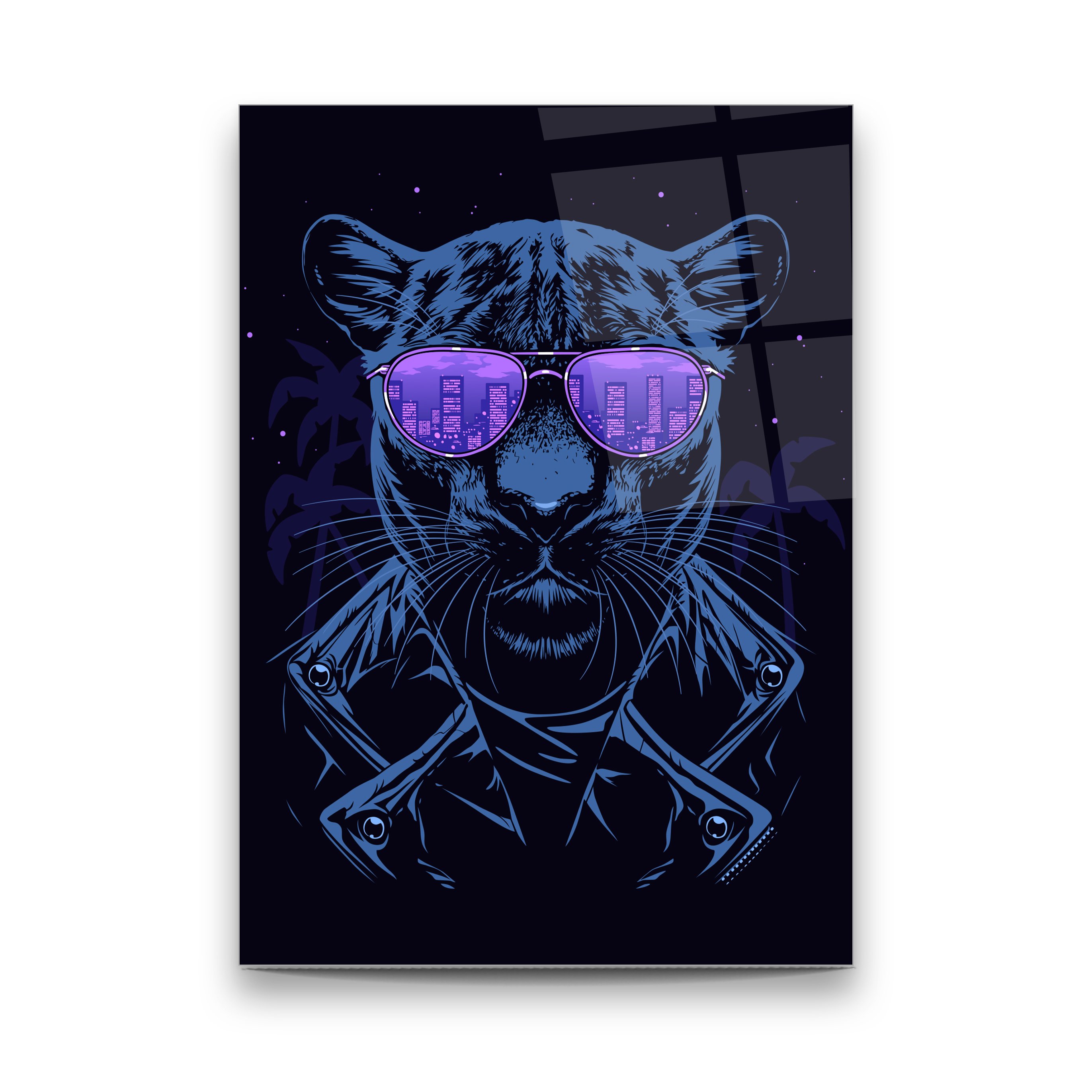 Panther Illustration - Rectangle Wall Glass Art