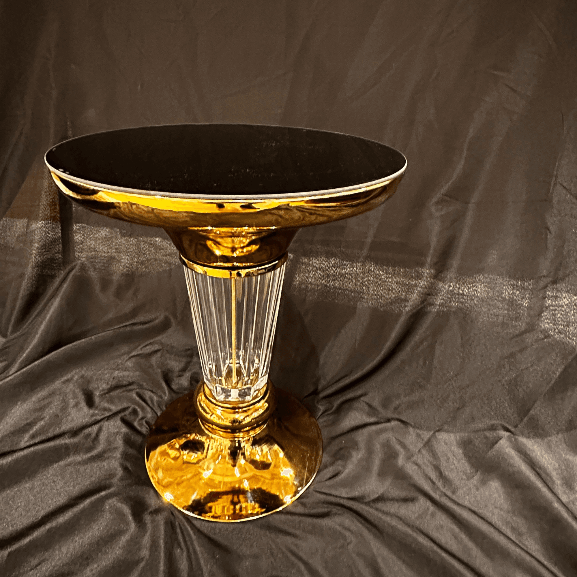 Ferozzi Black and Gold Side Table Set with Transparent Fluted Legs – Luxury Accent Tables for Modern Interiors