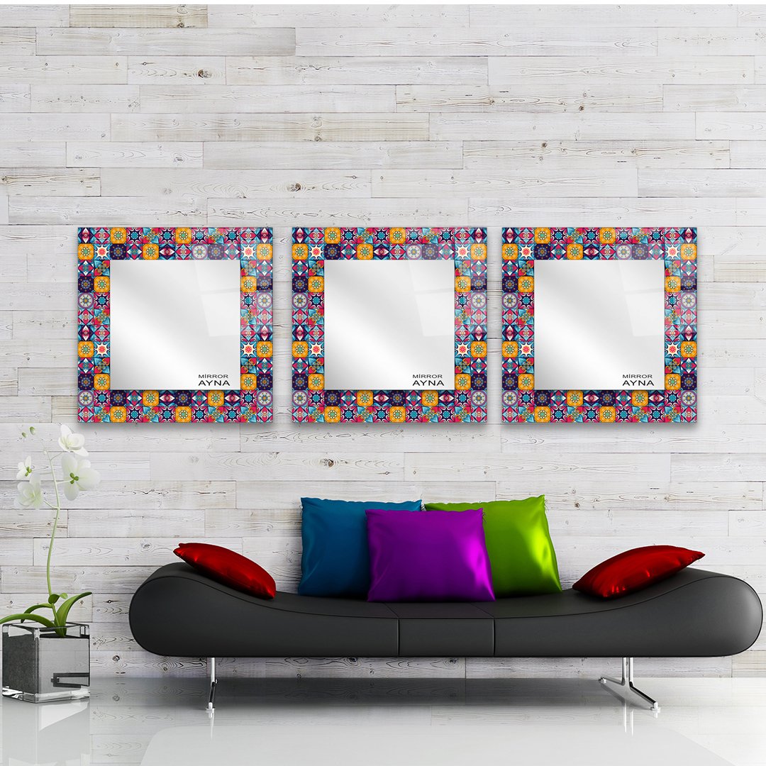 Tile Patterned Glass Mirror Three Piece Set Fethiye  - Square