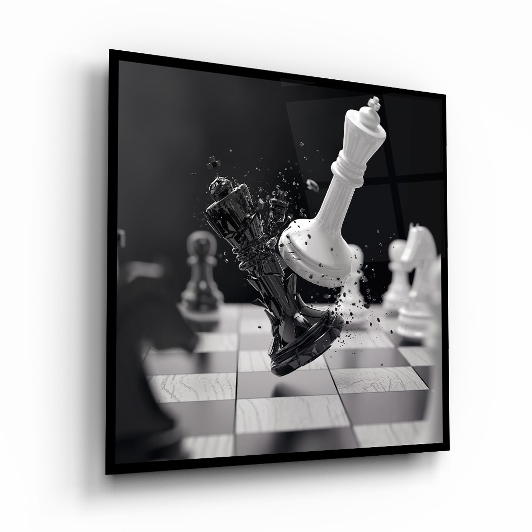 Chess Stroke - Square Glass Art