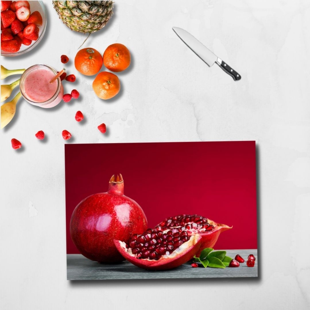 Tempered Glass Cutting Board - 12" x 17" Durable Shatterproof Kitchen Tool with Pomegranate Design | Perfect Gift for Mother’s Day, Christmas, and Housewarming