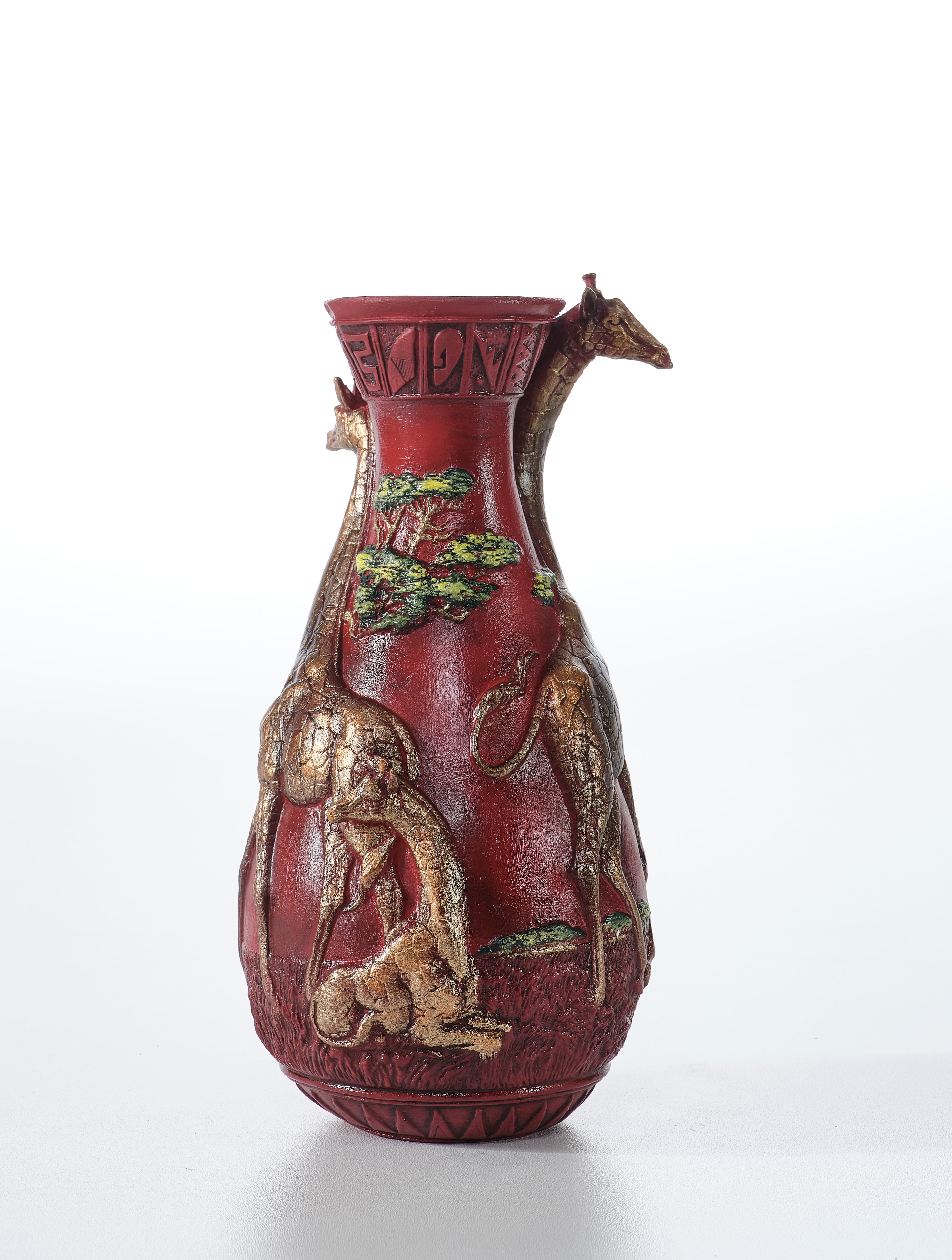 Red Giraffe Vase Statue 16.5 (Handmade)