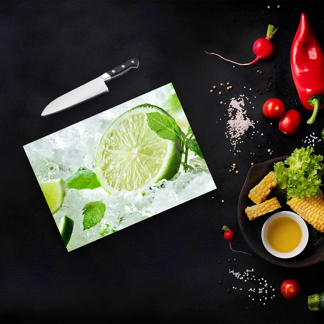 Tempered Glass Cutting Board - 12" x 17" Durable Shatterproof Kitchen Tool with Lime Design | Perfect Gift for Mother’s Day, Christmas, and Housewarming