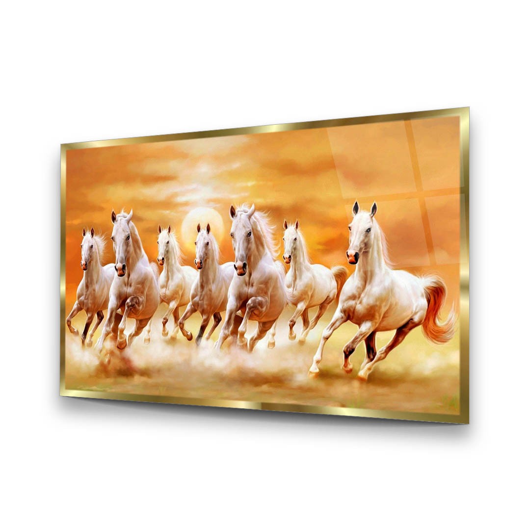 White Horses of the Sun - Premium Tempered Glass Wall Art Horizontal