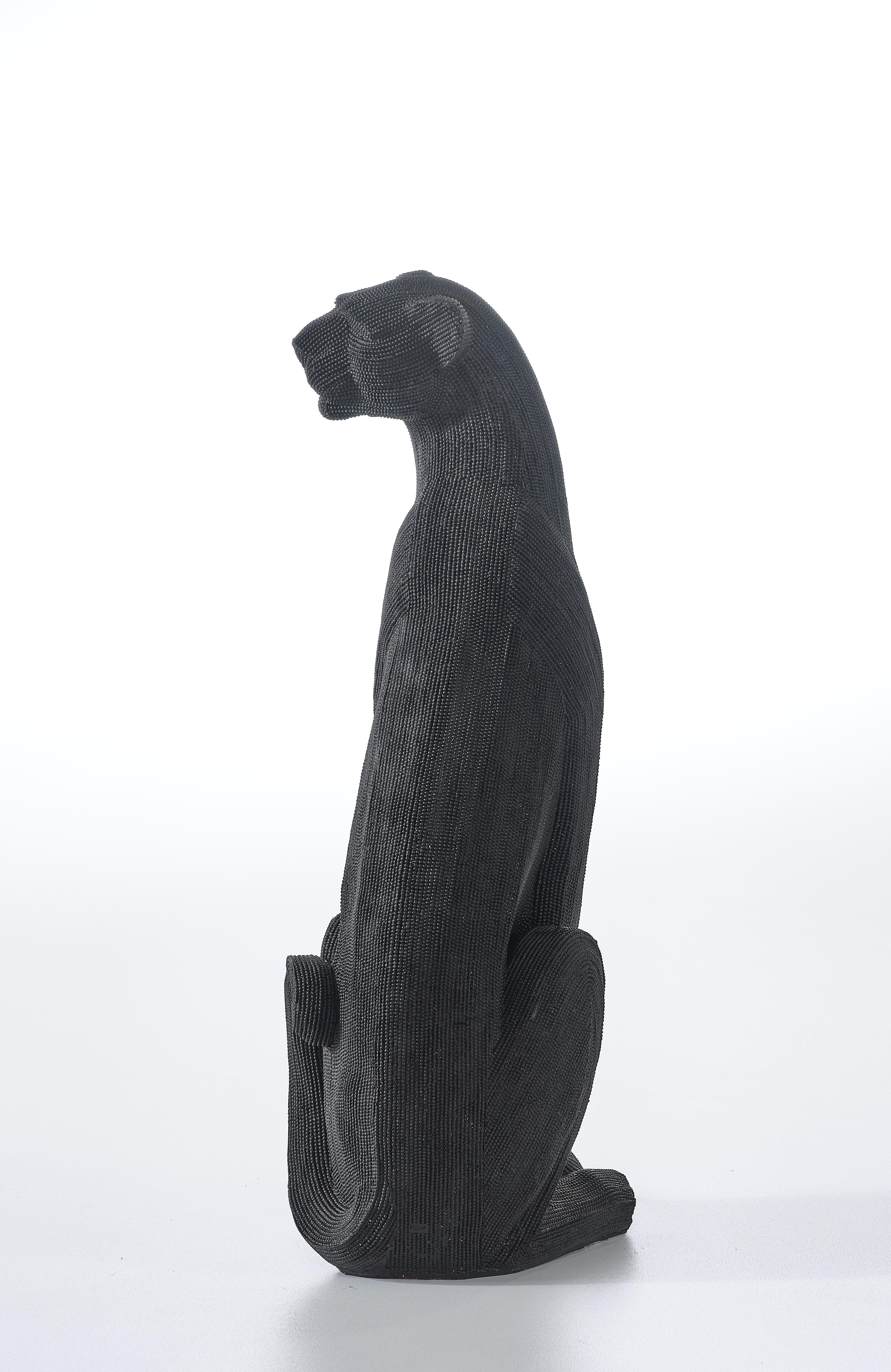 Glossy Black Panther Sculpture (Handmade)