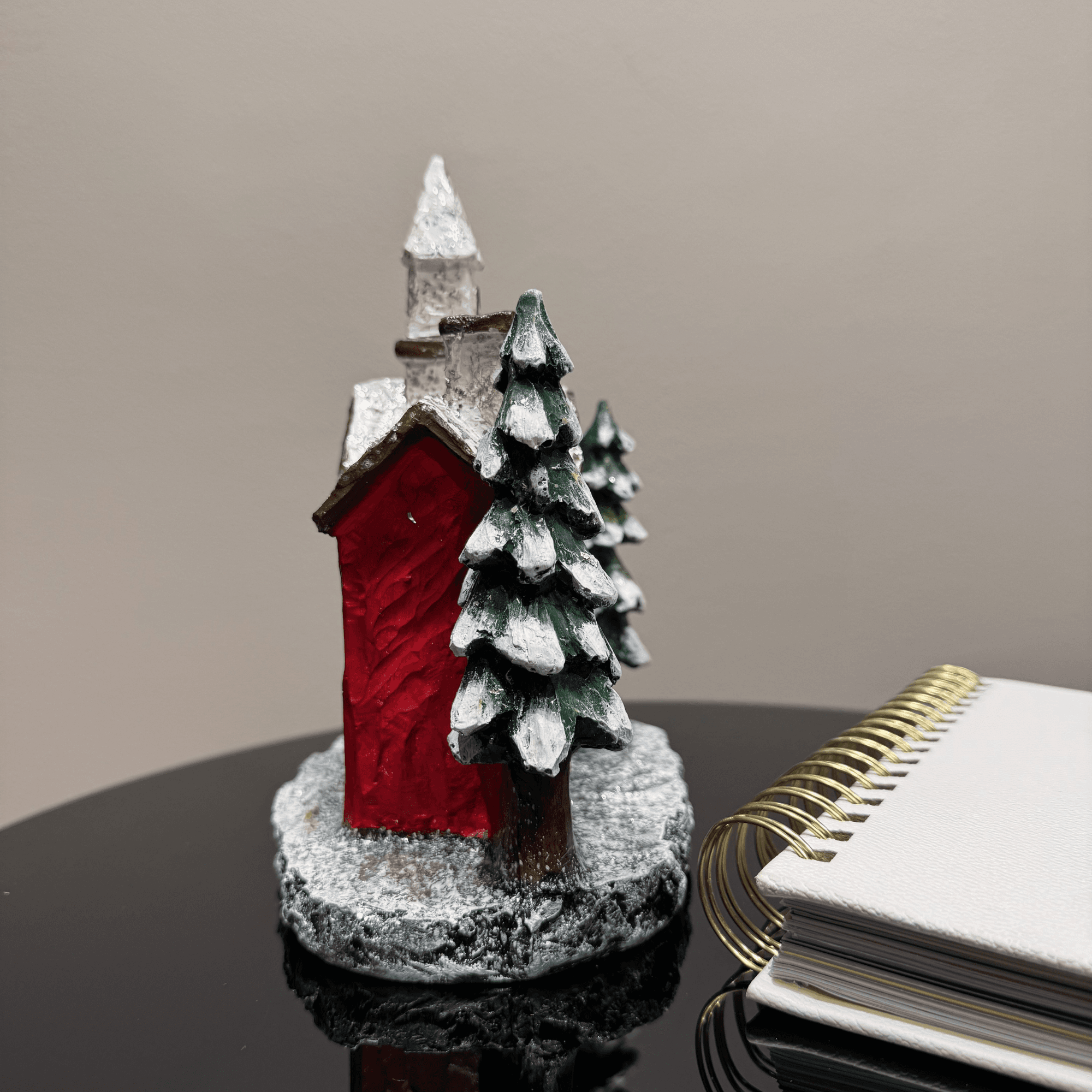 Ferozzi Handmade Red Snowy Christmas House | Festive Winter Holiday Decoration