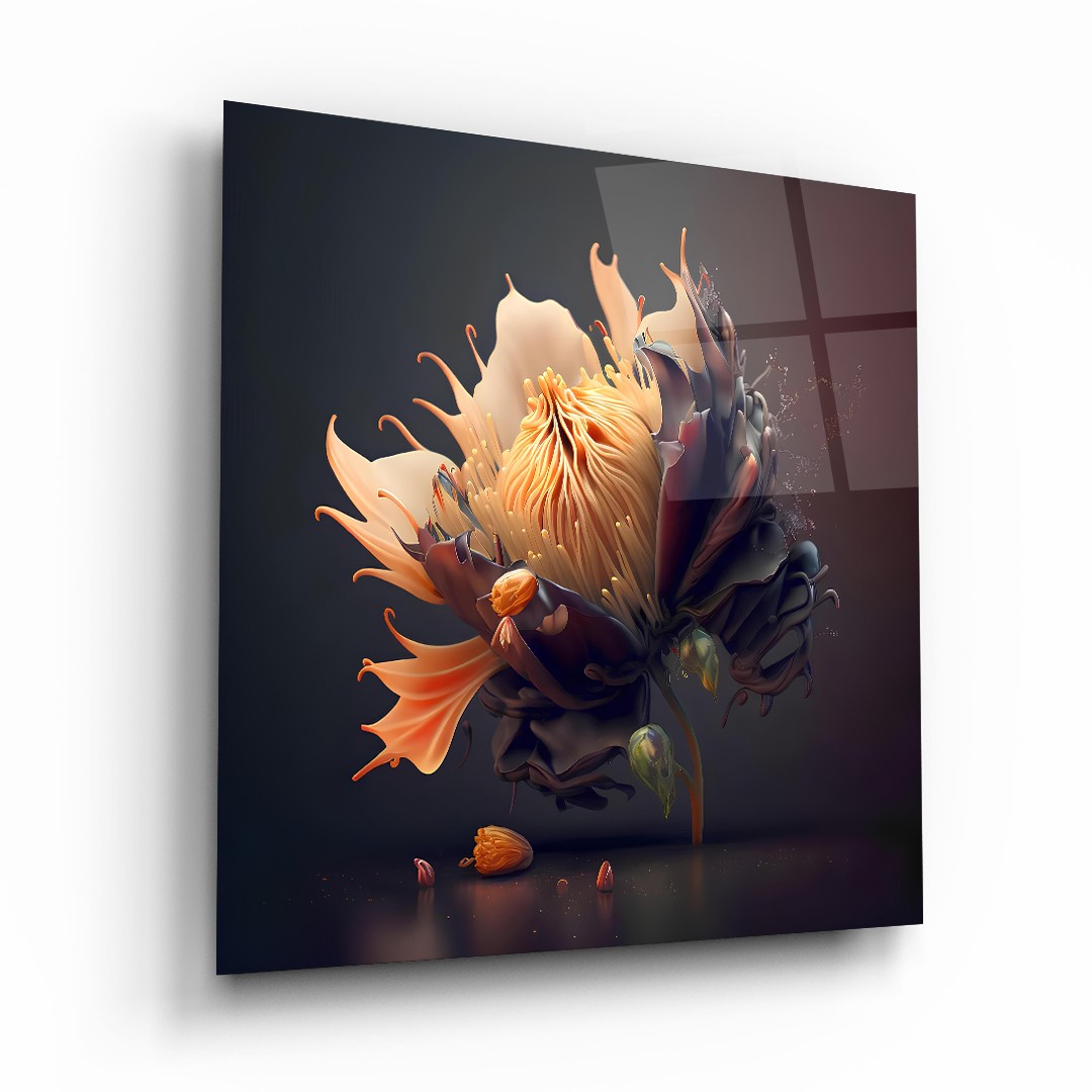 Flower Illustration - Square Wall Glass Art