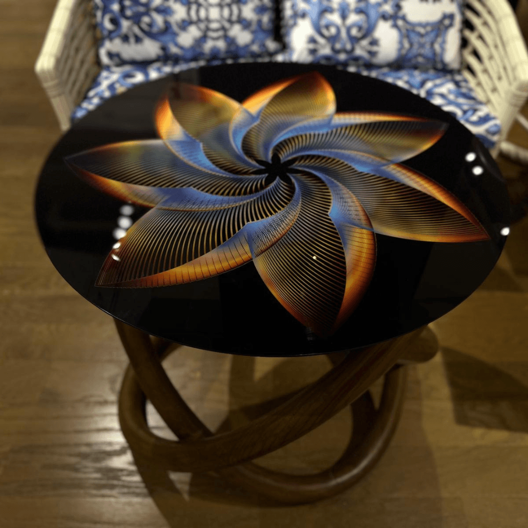 Walnut Ring-Leg Glass Coffee Table (47.24 inches)