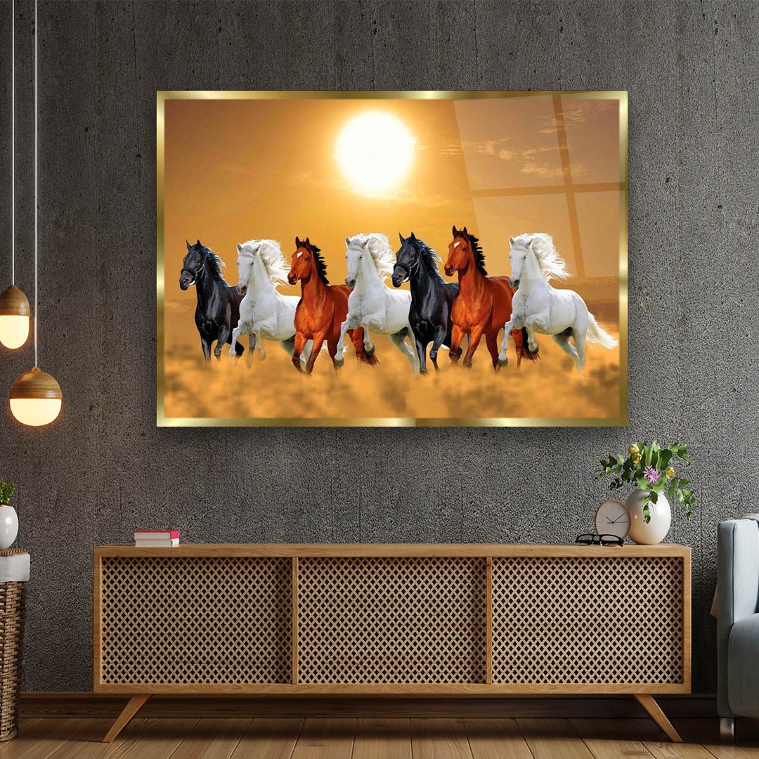 Sunset Horses - Premium Tempered Glass Wall Art Horizontal