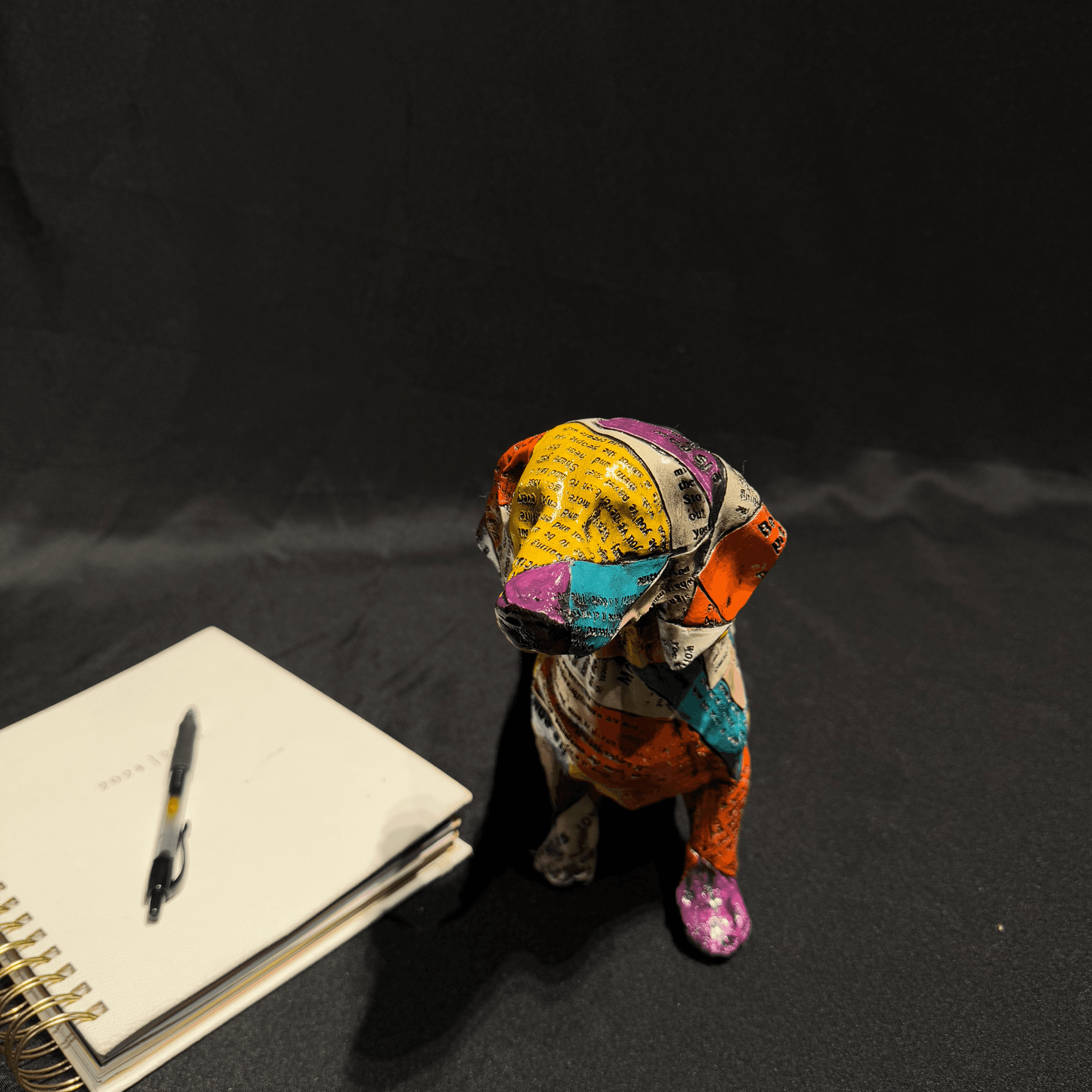 Handmade Colorful Dog Sculpture with Text Print Design