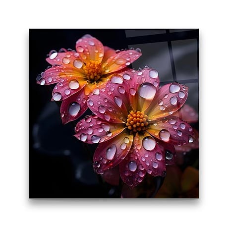 Rain-Drenched Blossoms - Square Wall Glass Art